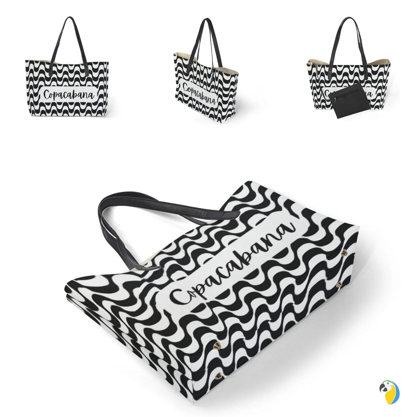 Copacabana Brasil Weekend Tote Bag • Iconic Brazilian Beach Design Shoulder Bag • Gift For Travel Enthusiasts • Papagaio Studio Apparel Shop