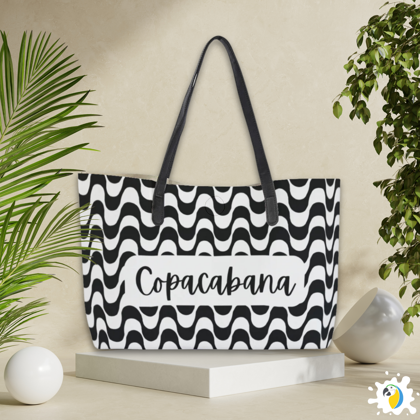 Copacabana Brasil Weekend Tote Bag • Iconic Brazilian Beach Design Shoulder Bag • Gift For Travel Enthusiasts • Papagaio Studio Apparel Shop