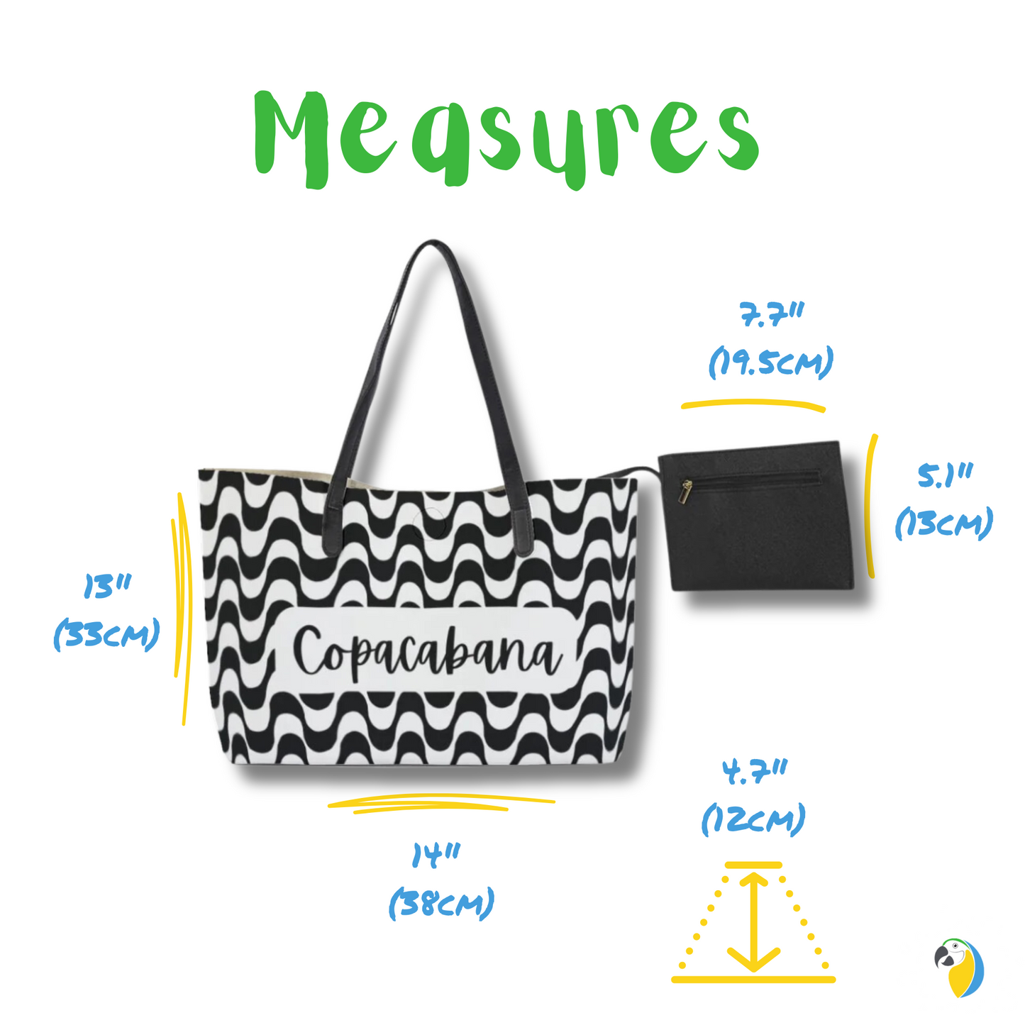 Copacabana Brasil Weekend Tote Bag • Iconic Brazilian Beach Design Shoulder Bag • Gift For Travel Enthusiasts • Papagaio Studio Apparel Shop