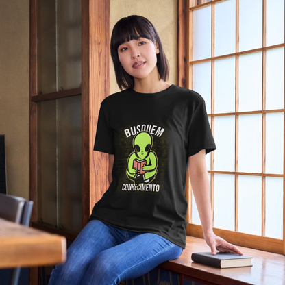 ET Bilu Brazilian Folklore Funny T-Shirt • Brazil Pop Meme "Busquem Conhecimento" Alien Tee Shirt