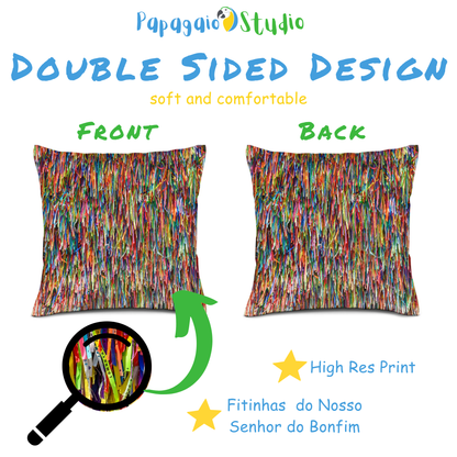 Brazil Fitinha Bonfim Pillowcase • Brazilian Colorful Good Luck Ribbon Pillow Cover • Vibrant Colors Sham • Papagaio Studio Decor Shop