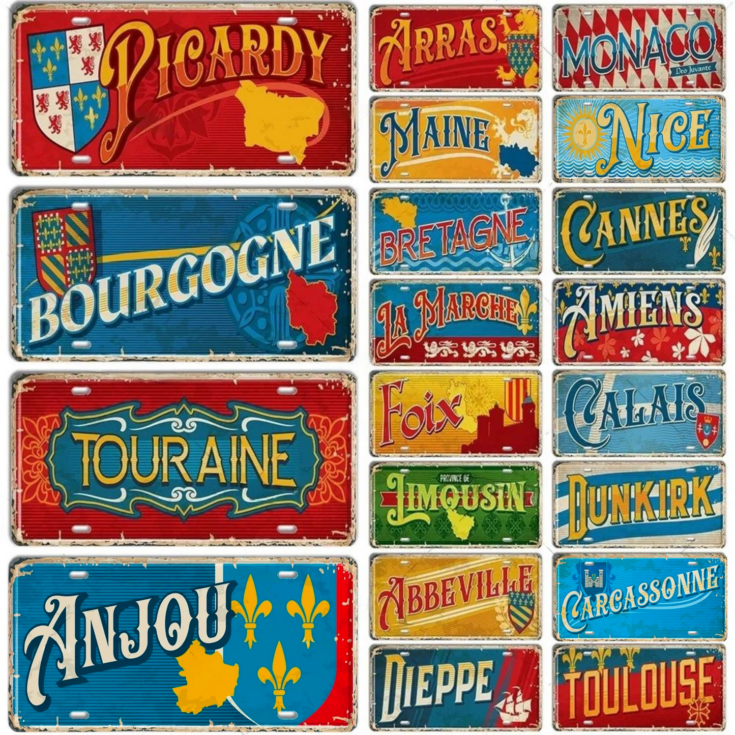 France Province City Tin Sign • French Cities Coat Of Arms Landmark License Plate • Caligraphy Art Decorative Travel Print On Metal Plaque Wall Decor For Garage Bar Pub Game Room  •  Papagaio Studio Online Shop