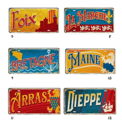 France Province City Tin Sign • French Cities Coat Of Arms Landmark License Plate • Caligraphy Art Decorative Travel Print On Metal Plaque Wall Decor For Garage Bar Pub Game Room  •  Papagaio Studio Online Shop