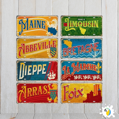 France Province City Tin Sign • French Cities Coat Of Arms Landmark License Plate • Caligraphy Art Decorative Travel Print On Metal Plaque Wall Decor For Garage Bar Pub Game Room  •  Papagaio Studio Online Shop