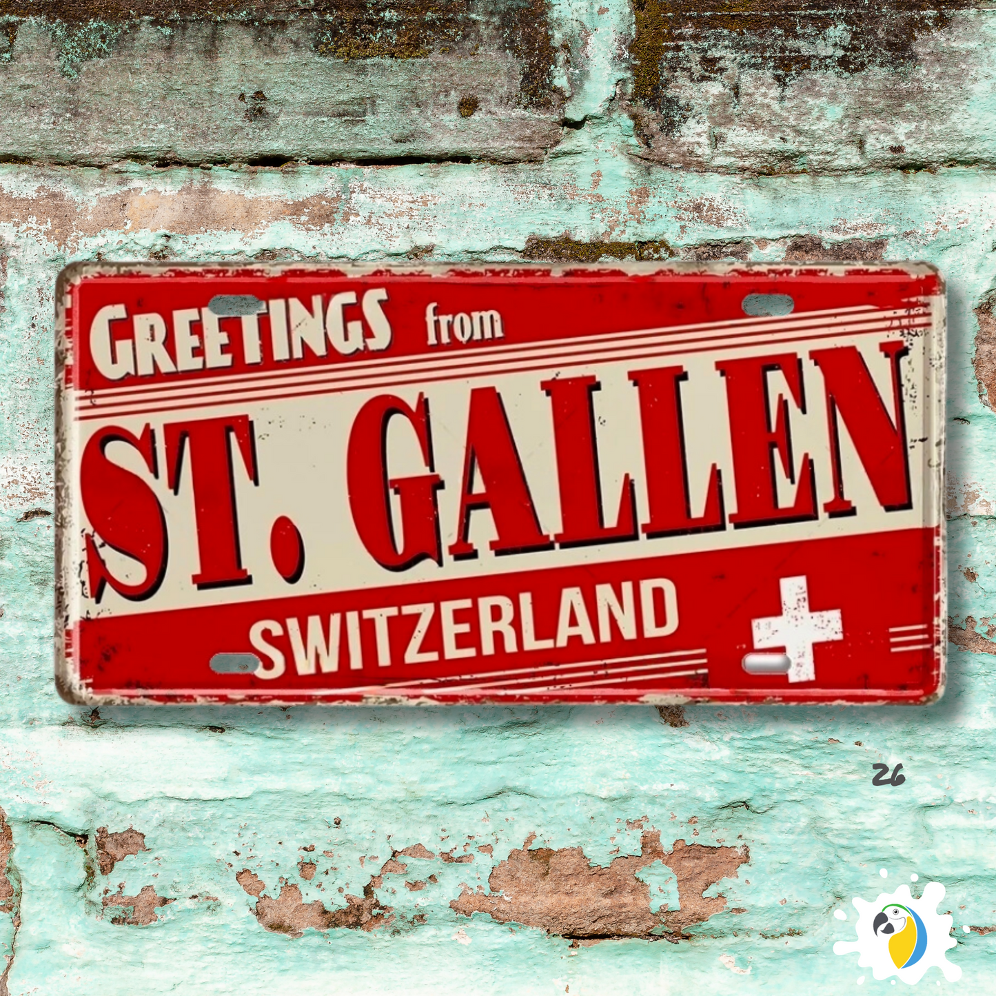 France & Switzerland License Plate Metal Sign • French Swiss City State Province Decorative Plaque Wall Hanging • Euro Trip Gift Souvenir • Papagaio Studio Online Shop