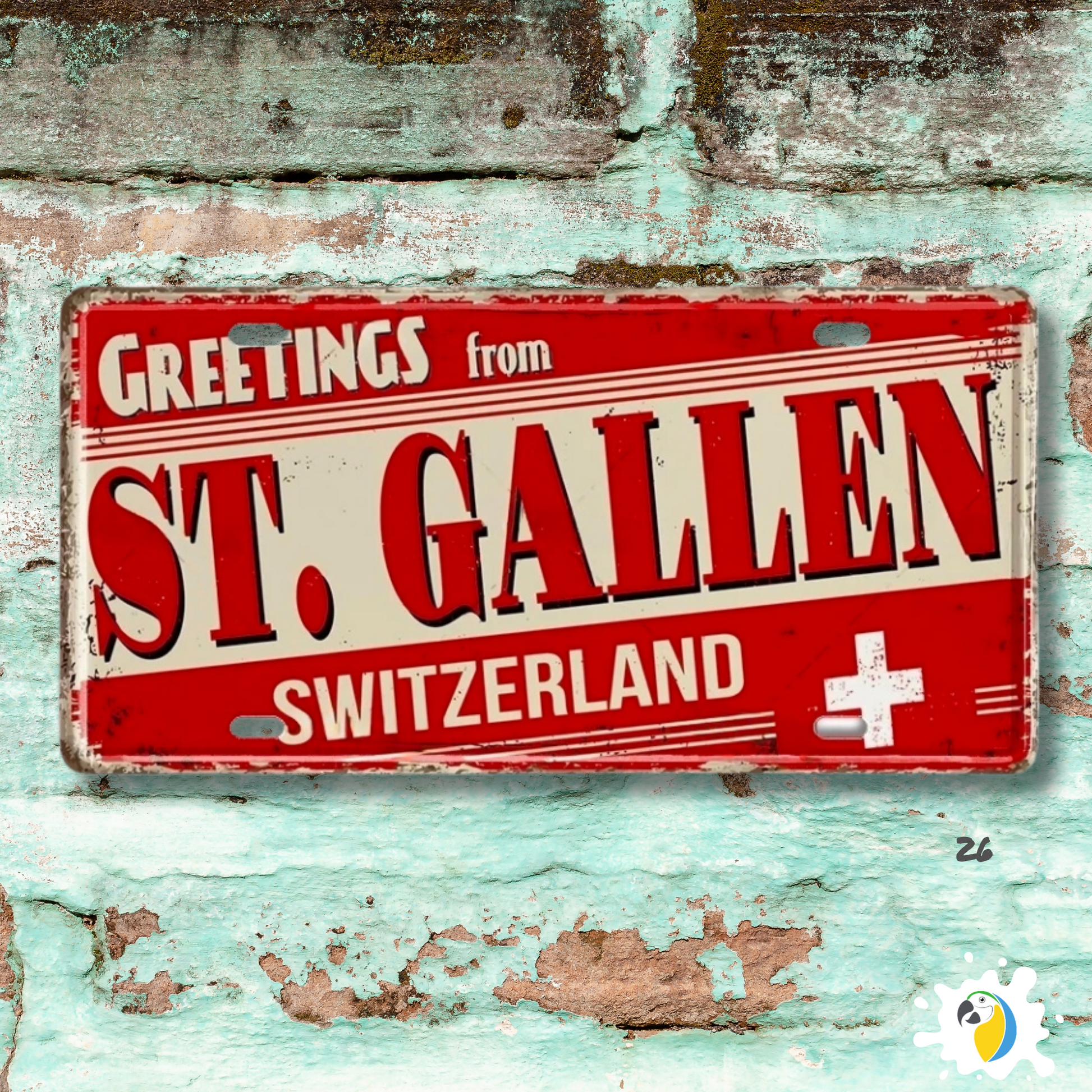 France & Switzerland License Plate Metal Sign • French Swiss City State Province Decorative Plaque Wall Hanging • Euro Trip Gift Souvenir • Papagaio Studio Online Shop