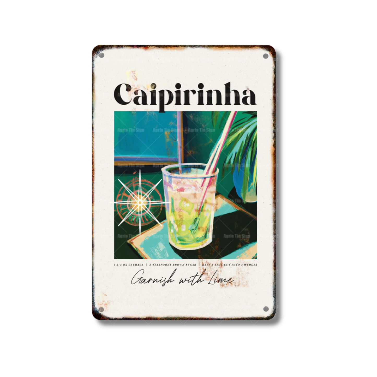 Classical Cocktail Metal Print, Caipirinha, Gin & Tonic, Aperol Vintage Tin Sign • Papagaio Studio Decor Shop