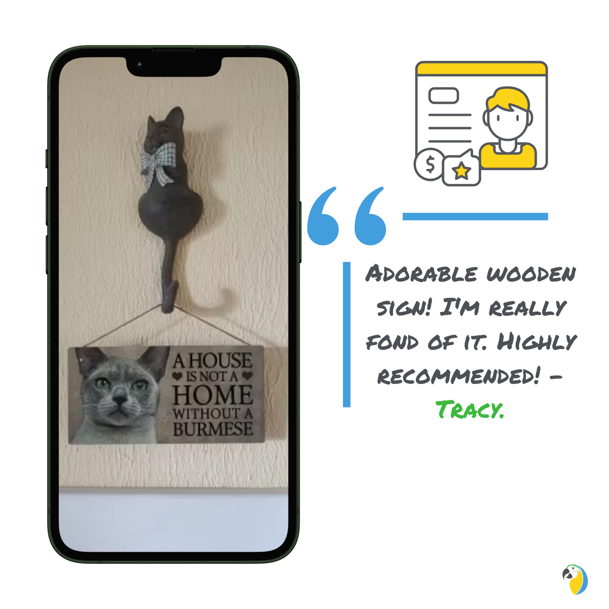 Home Cat Wooden Sign • Pet Lovers Quote Wood Print • "A House Is Not A Home Without A... Cat Breed" Wall Hanging Decor Plaque • Papagaio Studio Design Shop