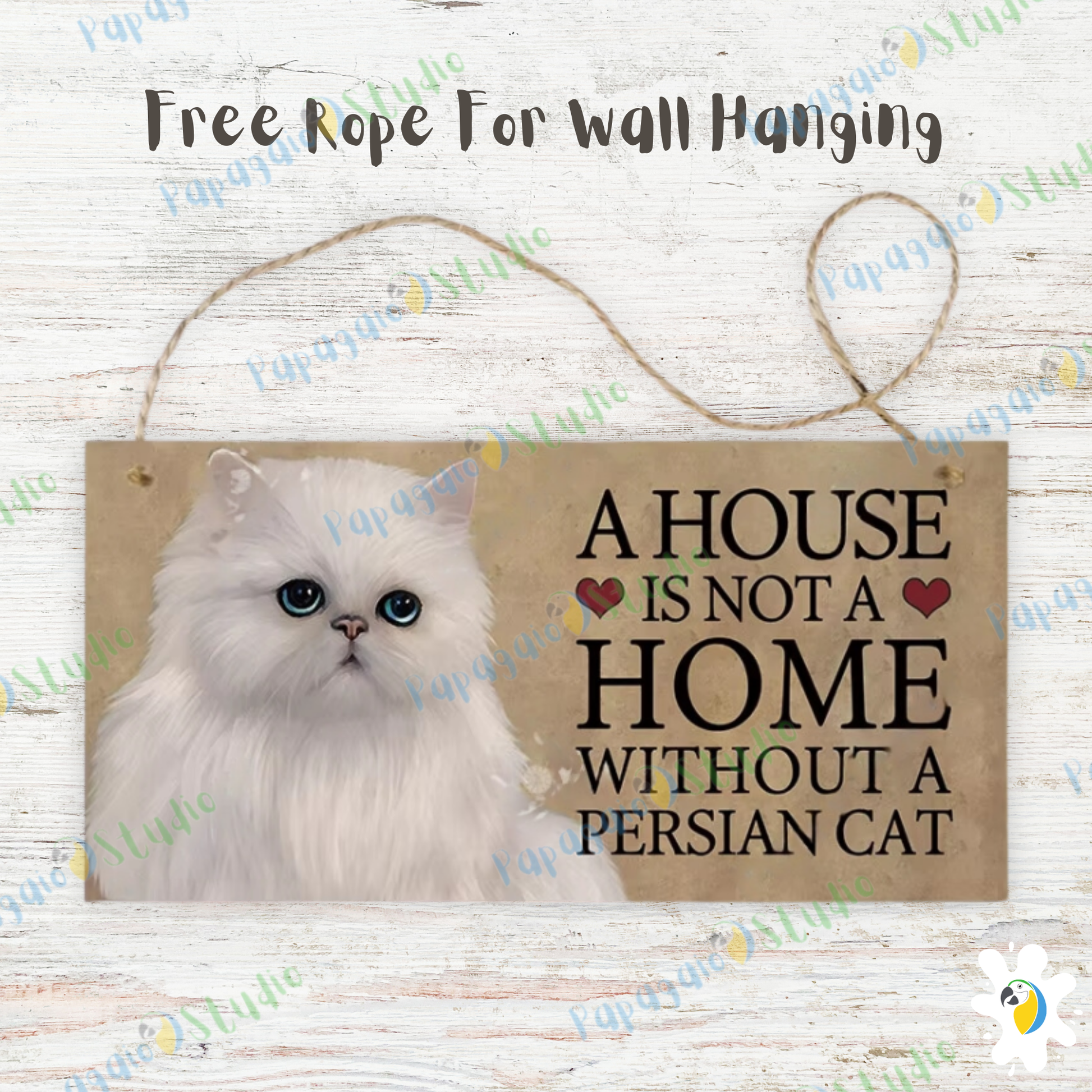 Home Cat Wooden Sign • Pet Lovers Quote Wood Print • "A House Is Not A Home Without A... Cat Breed" Wall Hanging Decor Plaque • Papagaio Studio Design Shop