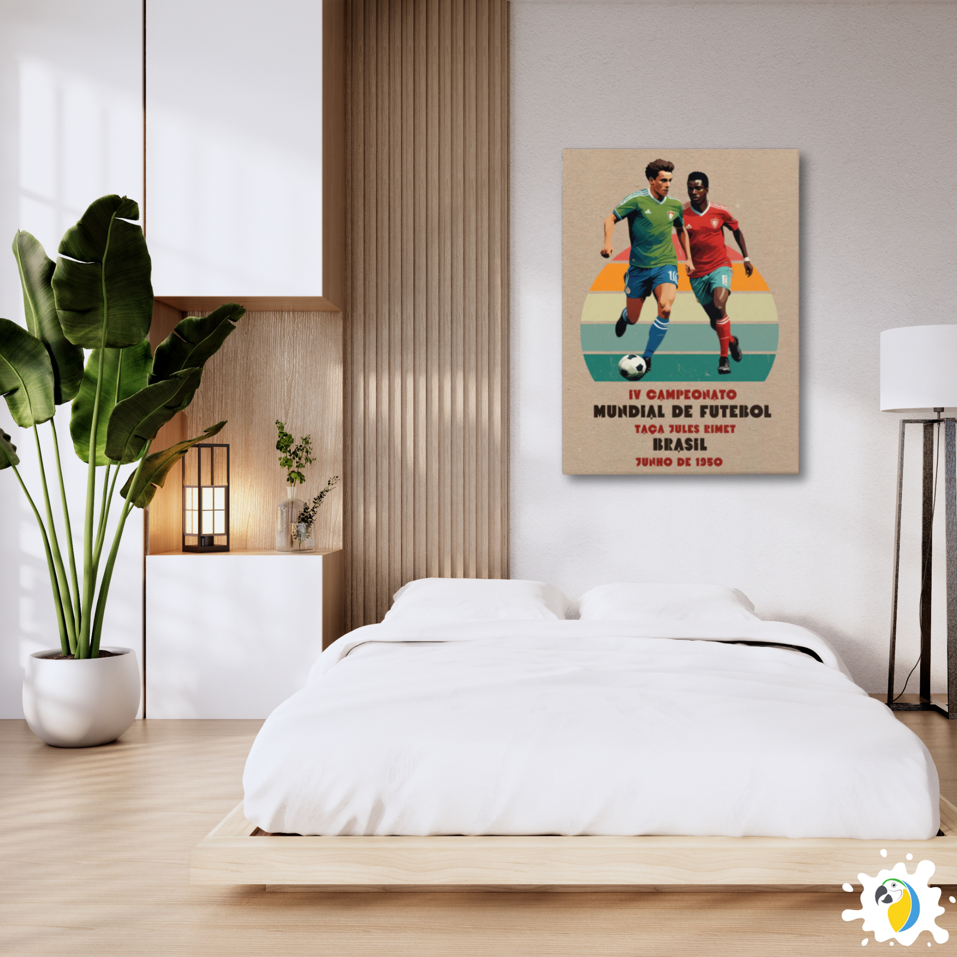 IV World Soccer Championship 1950 Vintage Poster • Brazil Football Retro Frameless Premium Canvas Print • Papagaio Studio Decor Shop