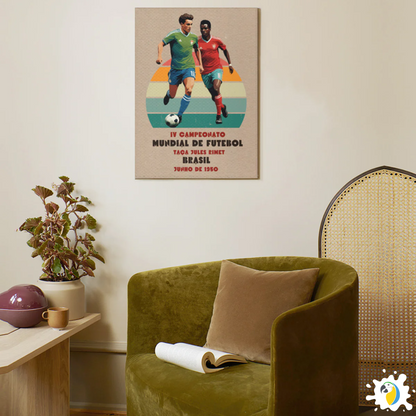 IV World Soccer Championship 1950 Vintage Poster • Brazil Football Retro Frameless Premium Canvas Print • Papagaio Studio Decor Shop