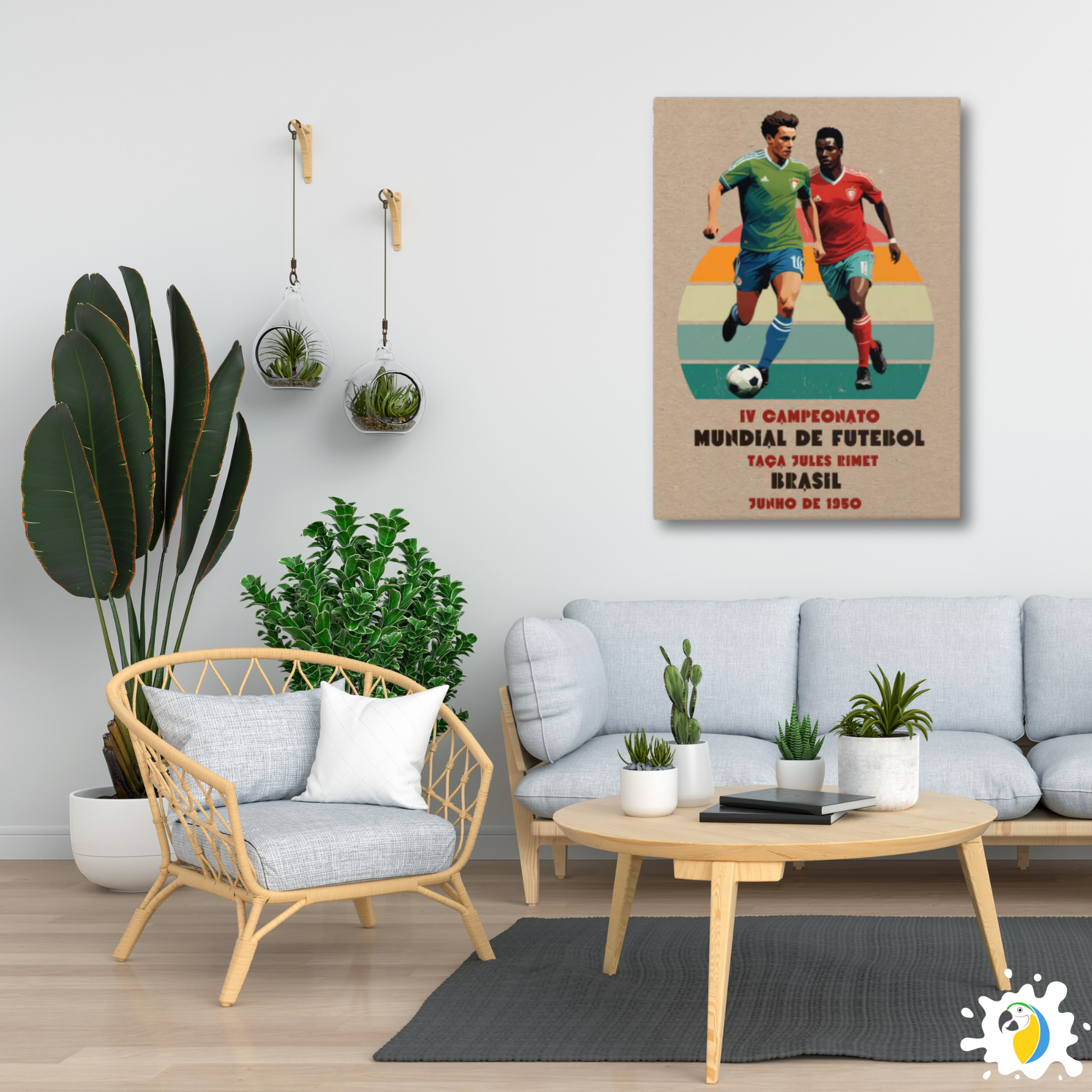 IV World Soccer Championship 1950 Vintage Poster • Brazil Football Retro Frameless Premium Canvas Print • Papagaio Studio Decor Shop