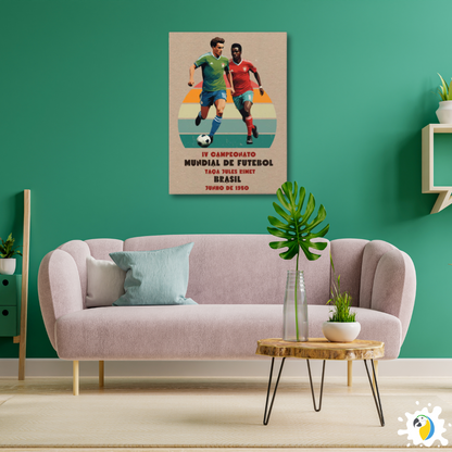 IV World Soccer Championship 1950 Vintage Poster • Brazil Football Retro Frameless Premium Canvas Print • Papagaio Studio Decor Shop