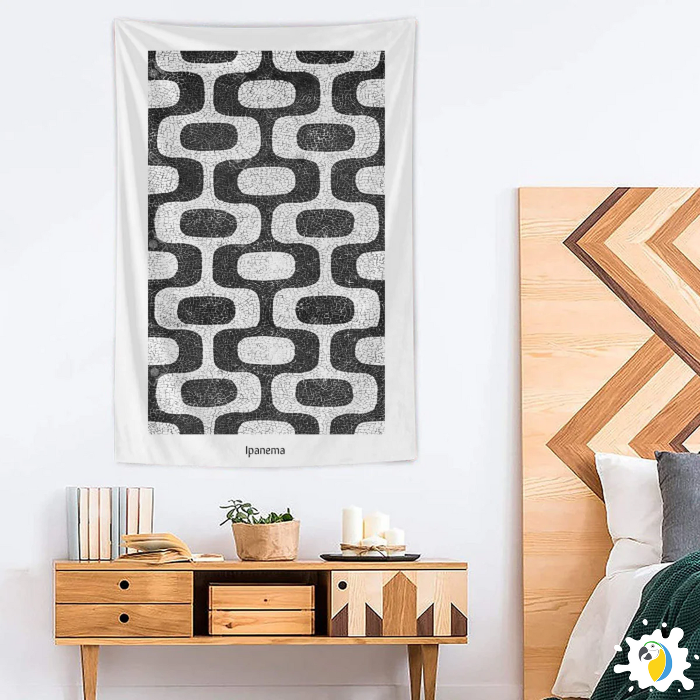 Ipanema Mosaic Promenade Wall Tapestry • Brazilian Sidewalk Art Design Flag • Brazil Rio De Janeiro Geometric Wall Hanging • Papagaio Studio Design Shop