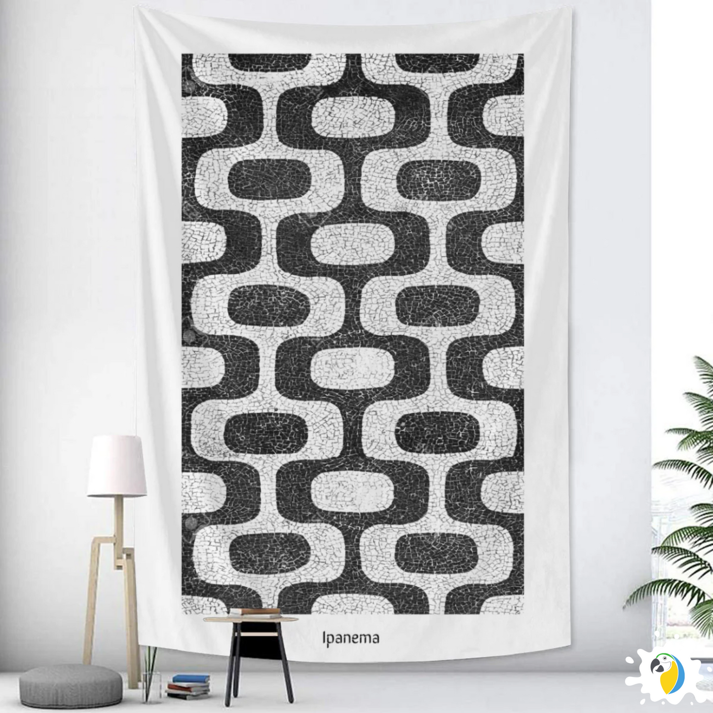 Ipanema Mosaic Promenade Wall Tapestry • Brazilian Sidewalk Art Design Flag • Brazil Rio De Janeiro Geometric Wall Hanging • Papagaio Studio Design Shop