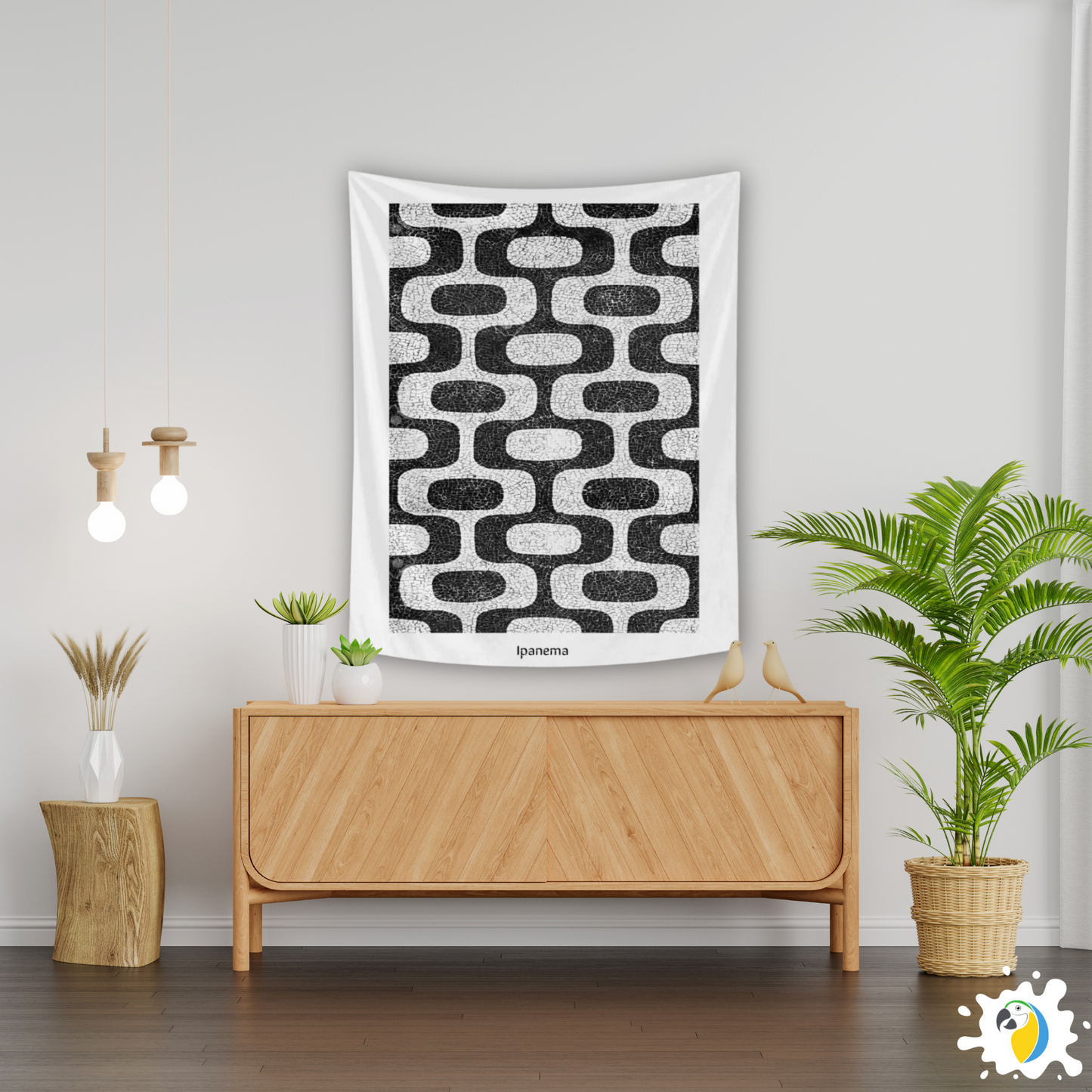 Ipanema Mosaic Promenade Wall Tapestry • Brazilian Sidewalk Art Design Flag • Brazil Rio De Janeiro Geometric Wall Hanging • Papagaio Studio Design Shop