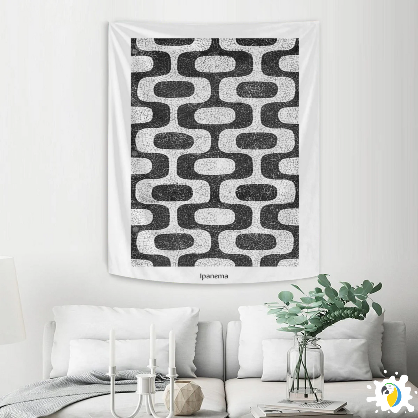 Ipanema Mosaic Promenade Wall Tapestry • Brazilian Sidewalk Art Design Flag • Brazil Rio De Janeiro Geometric Wall Hanging • Papagaio Studio Design Shop