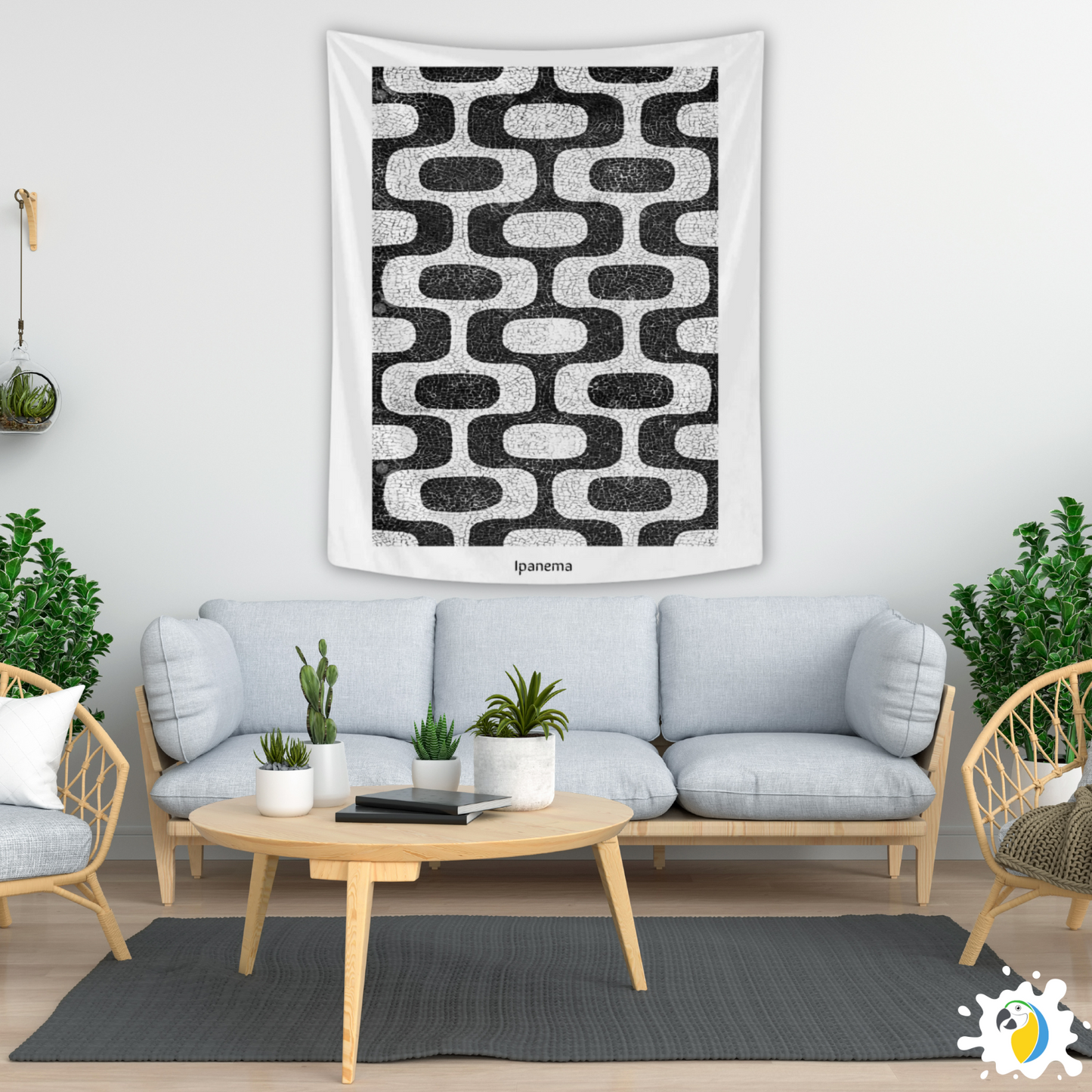 Ipanema Mosaic Promenade Wall Tapestry • Brazilian Sidewalk Art Design Flag • Brazil Rio De Janeiro Geometric Wall Hanging • Papagaio Studio Design Shop