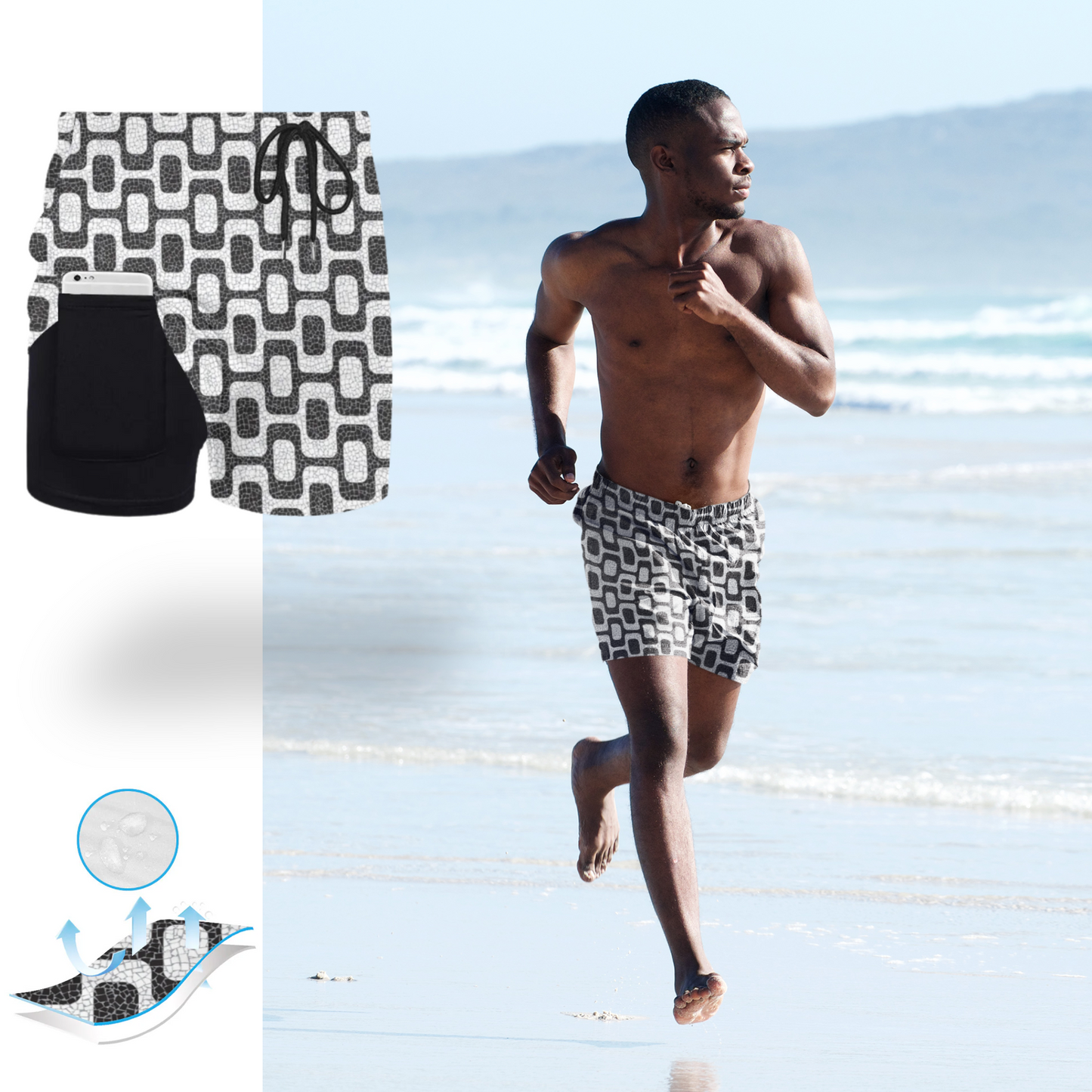 Ipanema Promenade All-Over Print Men's Casual Shorts • Rio De Janeiro Brazil Double-Layer Sports Brazil Beach Pants