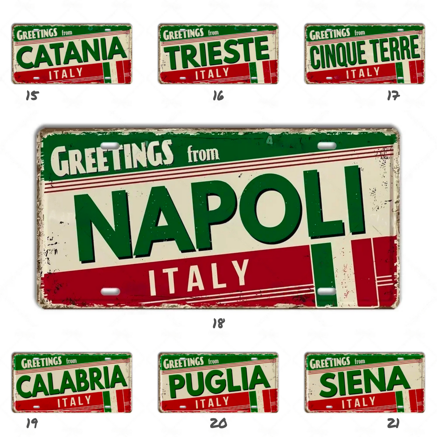 Italy City License Plate • Greetings From Italian Cities Metal Print • European Landmark TIn Sign • Eurotrip Souvenir Retro Decor Plaque • Papagaio Studio Shop