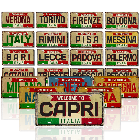 Italy License Plate • Italian City Comune Province Tin Sign • Euro Trip Landmark Metal Print • Travel Souvenir Shabby Chic Wall Decor Gift