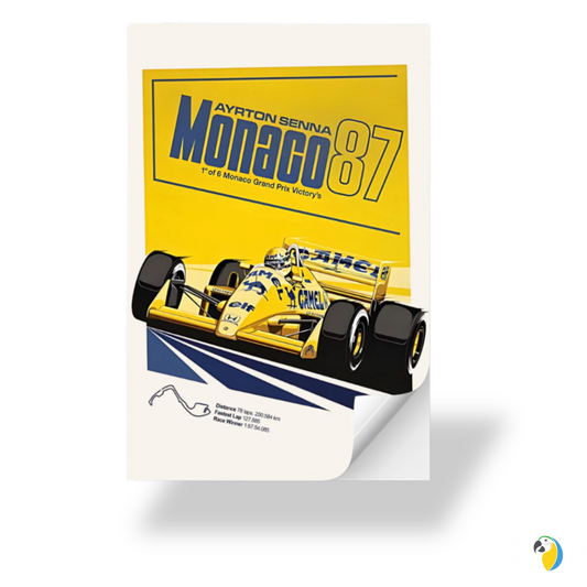 Ayrton Senna Monaco 1987 Grand Prix Victory - Self-Adhesive Poster • Papagaio Studio Shop