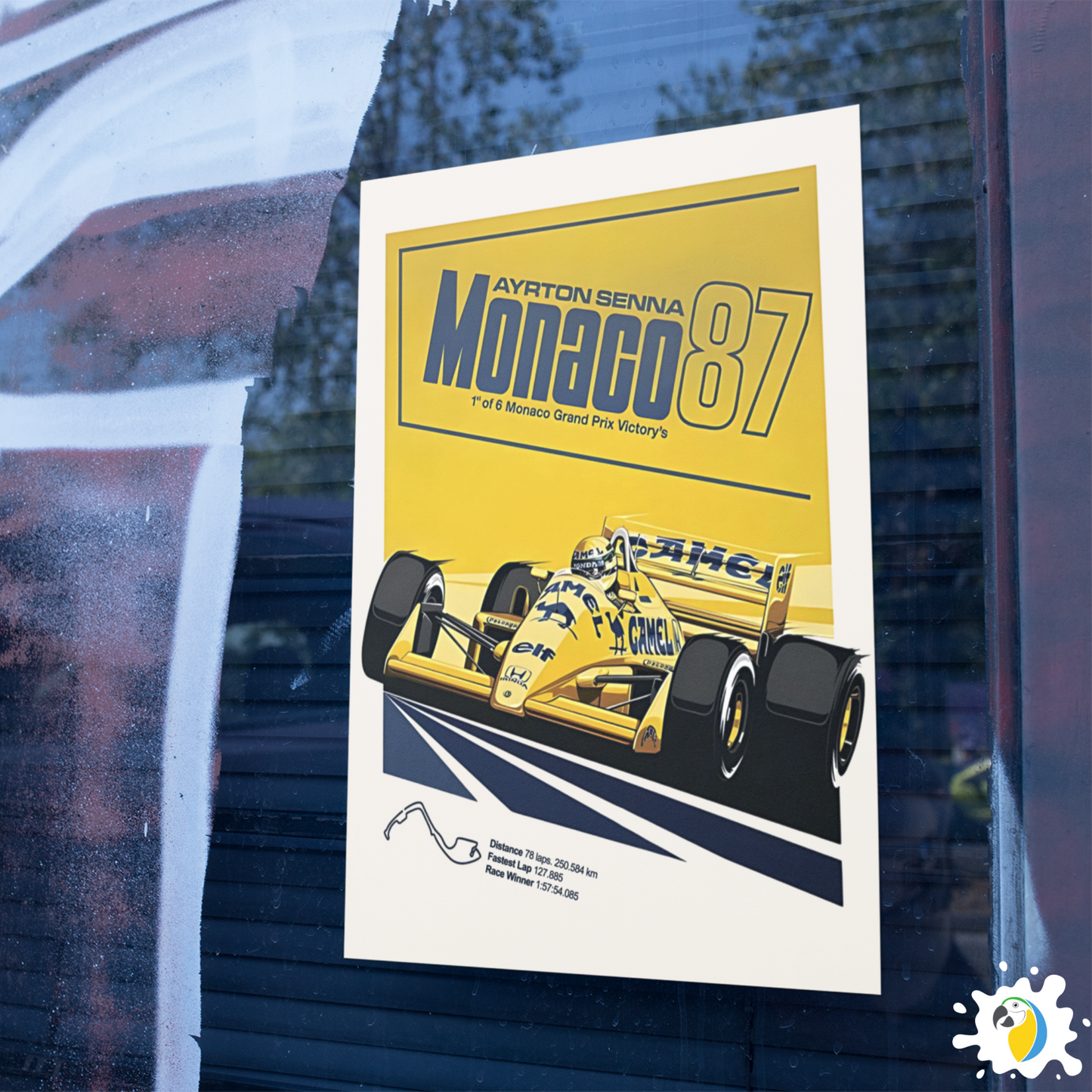 Ayrton Senna Monaco 1987 Grand Prix Victory - Self-Adhesive Poster • Papagaio Studio Shop