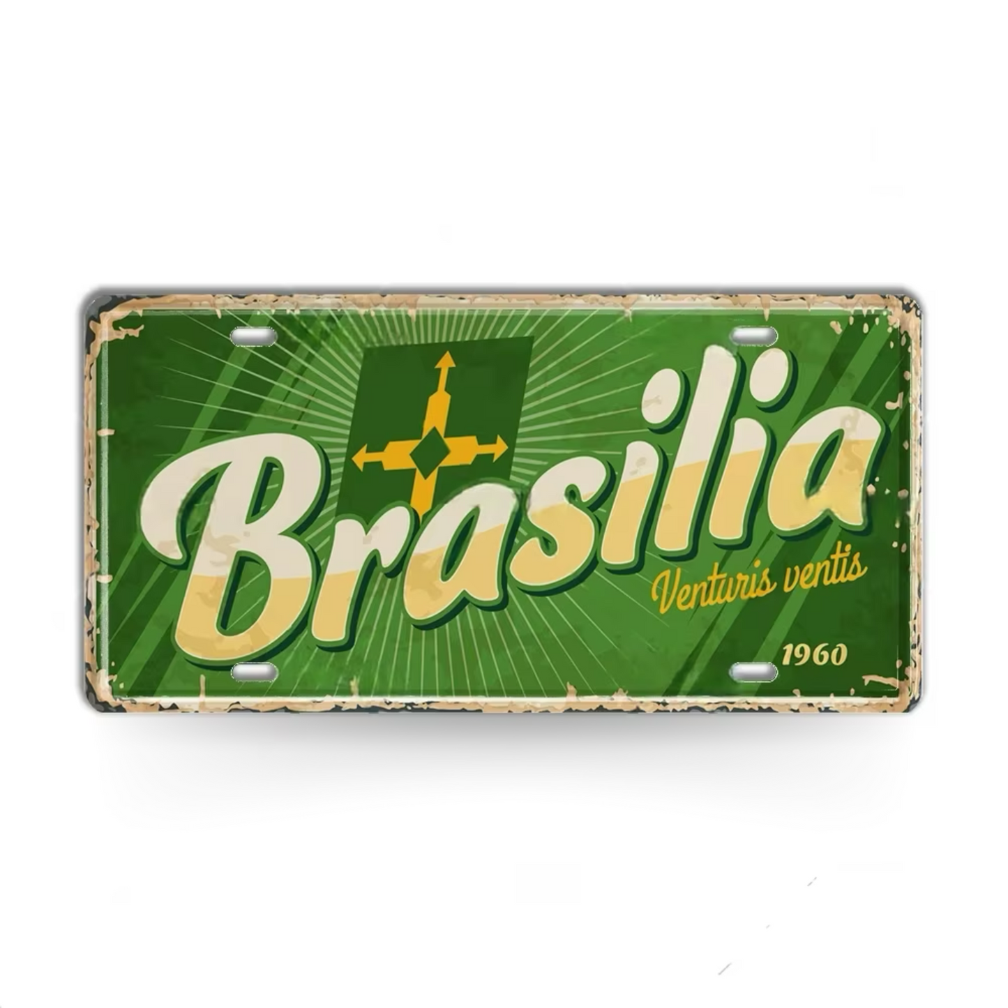 Brazilian States License Plate • Brazil City Names Metal Tin Sign • Retro Wall Hanging Print • Vintage Shabby Chic South American Decor