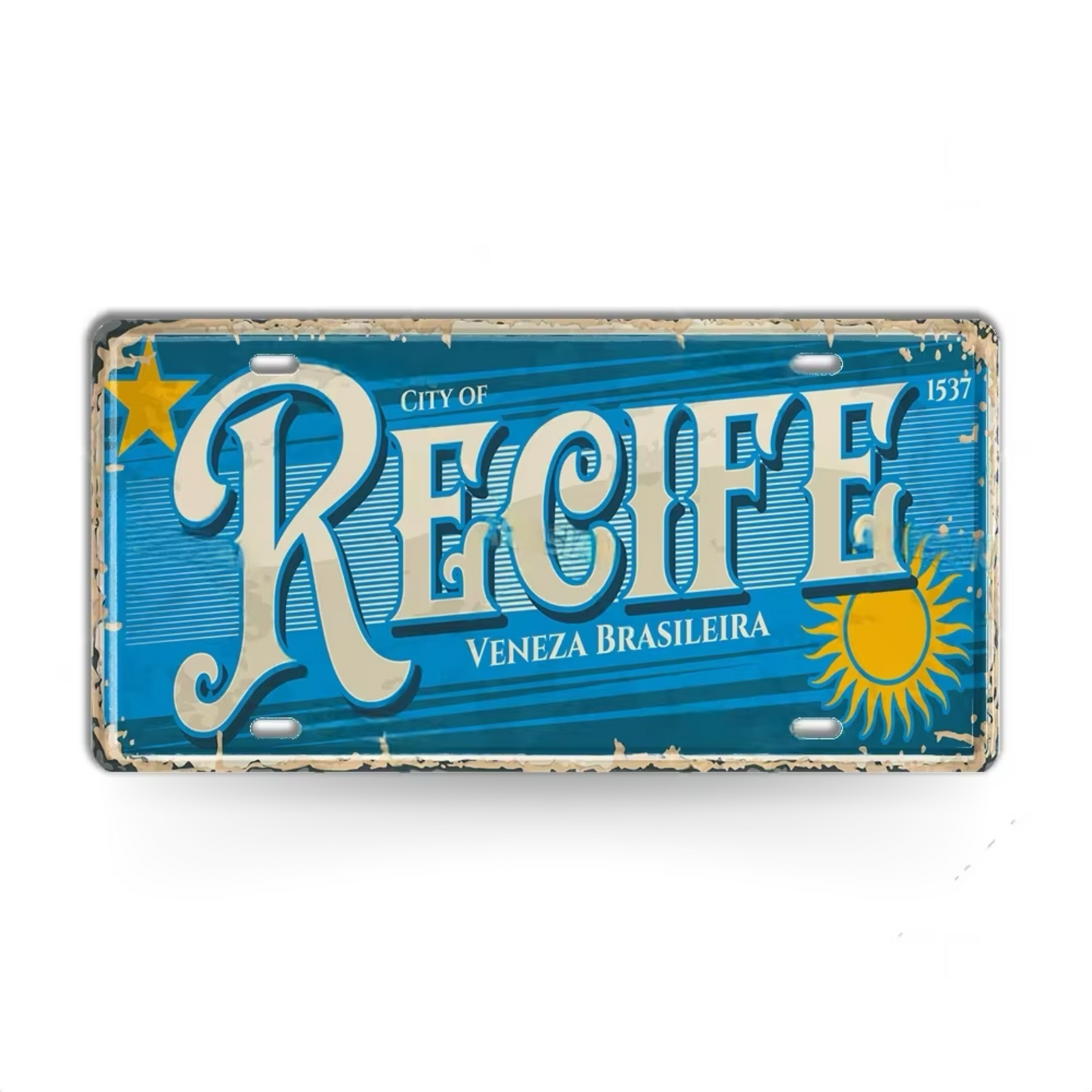 Brazilian States License Plate • Brazil City Names Metal Tin Sign • Retro Wall Hanging Print • Vintage Shabby Chic South American Decor