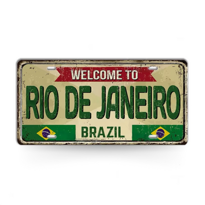 Brazilian States License Plate • Brazil City Names Metal Tin Sign • Retro Wall Hanging Print • Vintage Shabby Chic South American Decor