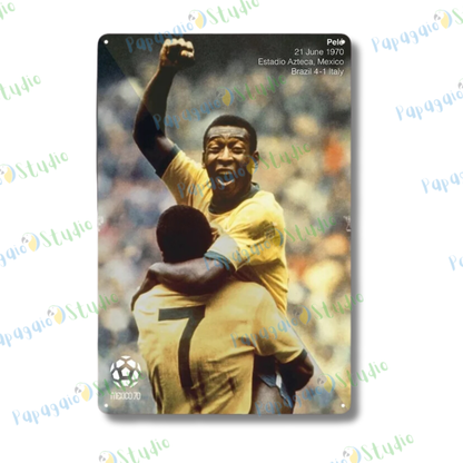 Pelé Brazilian Soccer Player Metal Print Poster • Classic Brazil Football Team Tin Sign Gift For Sports Fans • Bar Game Room Men Cave Decor • Papagaio Studio Design Shop