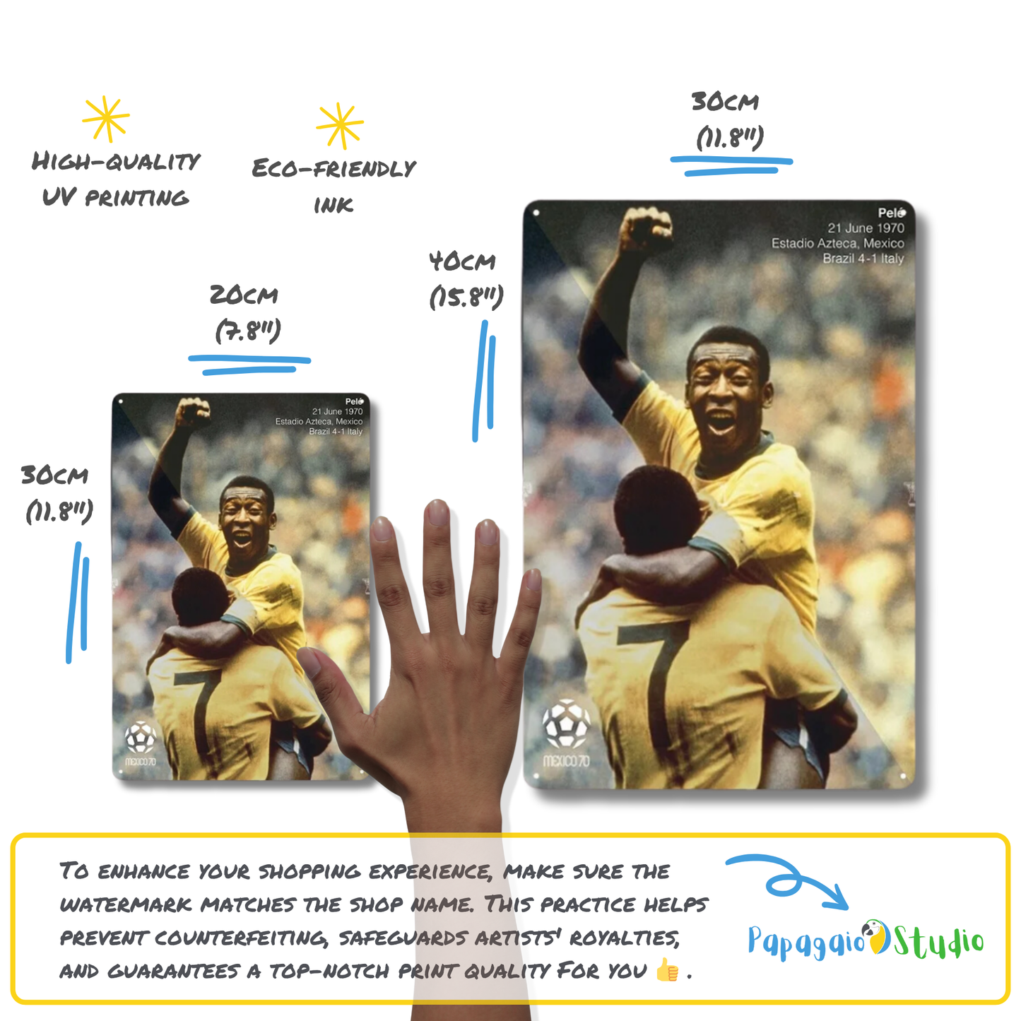 Pelé Brazilian Soccer Player Metal Print Poster • Classic Brazil Football Team Tin Sign Gift For Sports Fans • Bar Game Room Men Cave Decor • Papagaio Studio Design Shop