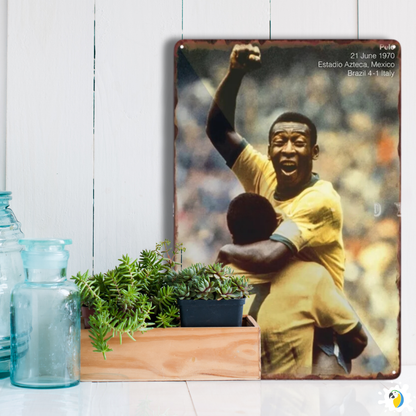 Pelé Brazilian Soccer Player Metal Print Poster • Classic Brazil Football Team Tin Sign Gift For Sports Fans • Bar Game Room Men Cave Decor • Papagaio Studio Design Shop