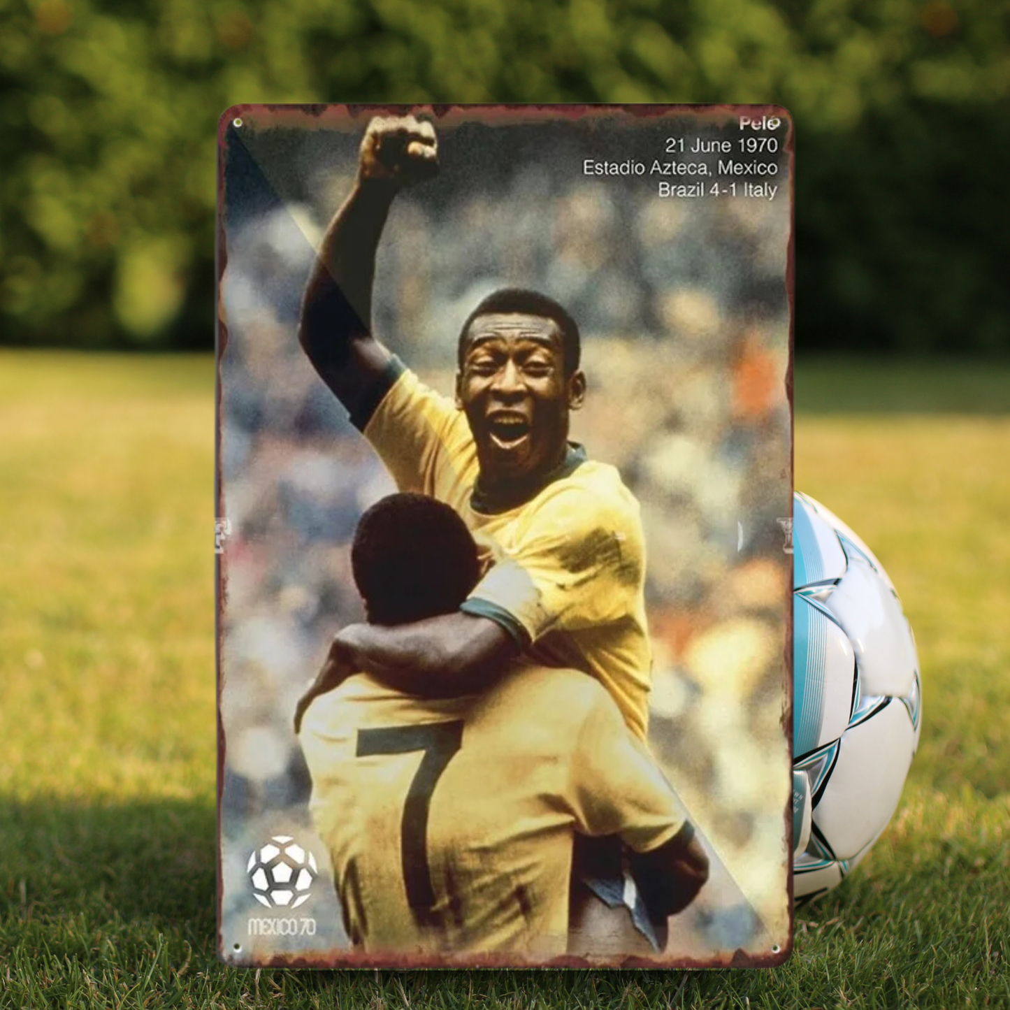 Pelé Brazilian Soccer Player Metal Print Poster • Classic Brazil Football Team Tin Sign Gift For Sports Fans • Bar Game Room Men Cave Decor • Papagaio Studio Design Shop