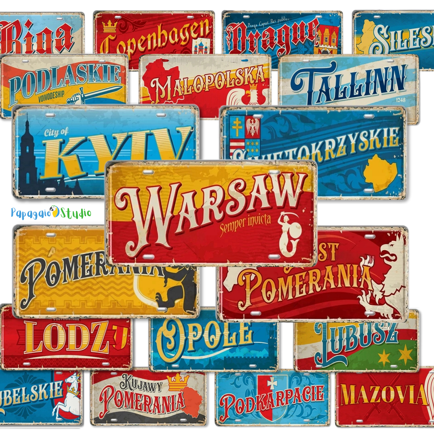 Poland Regions License Plate Metal Print • Polish City Travel Souvenir Tin Sign • Riga Tallinn Kyiv Geography & Locale Garage Bar Pub Club Hotel Wall Decor • Gift For Traveler • Papagaio Studio Decor Shop