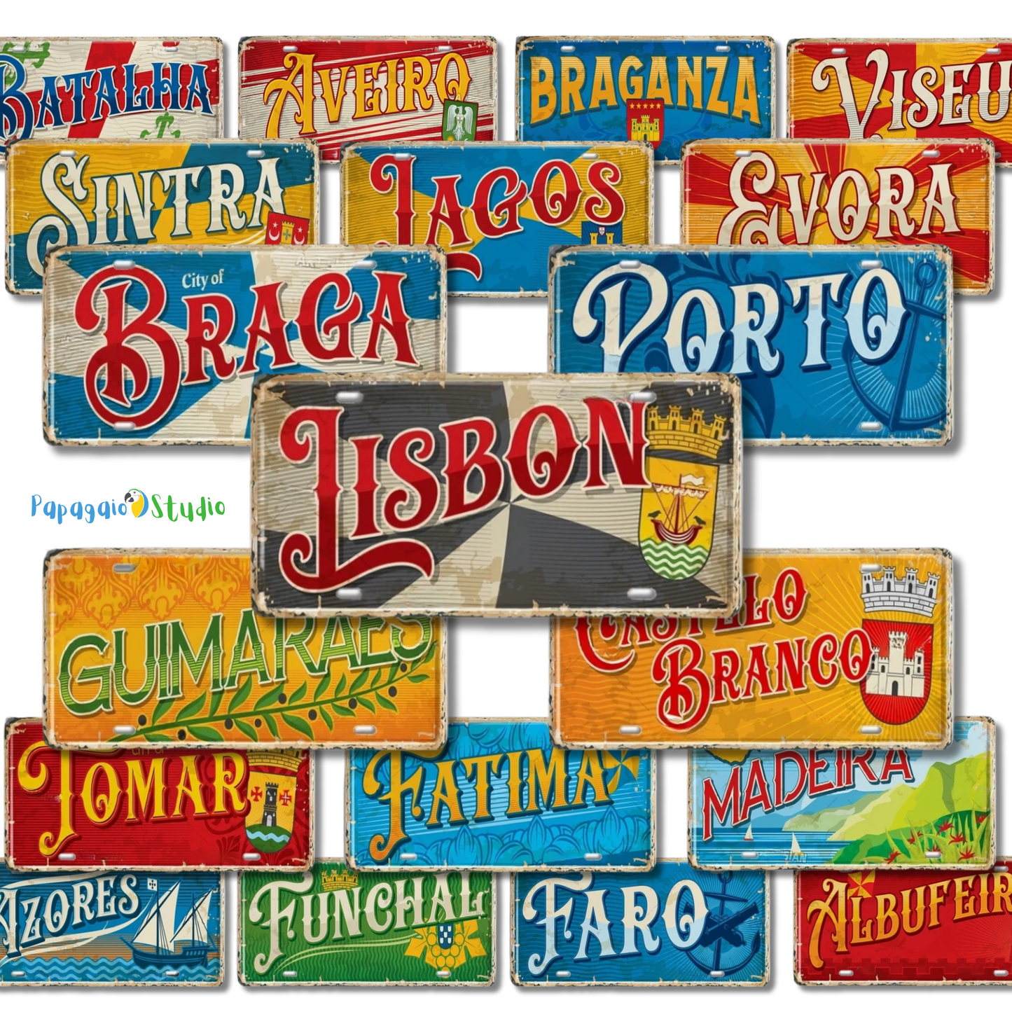 Portugal Landmark License Plate Tin Sign • Portuguese City Metal Print •