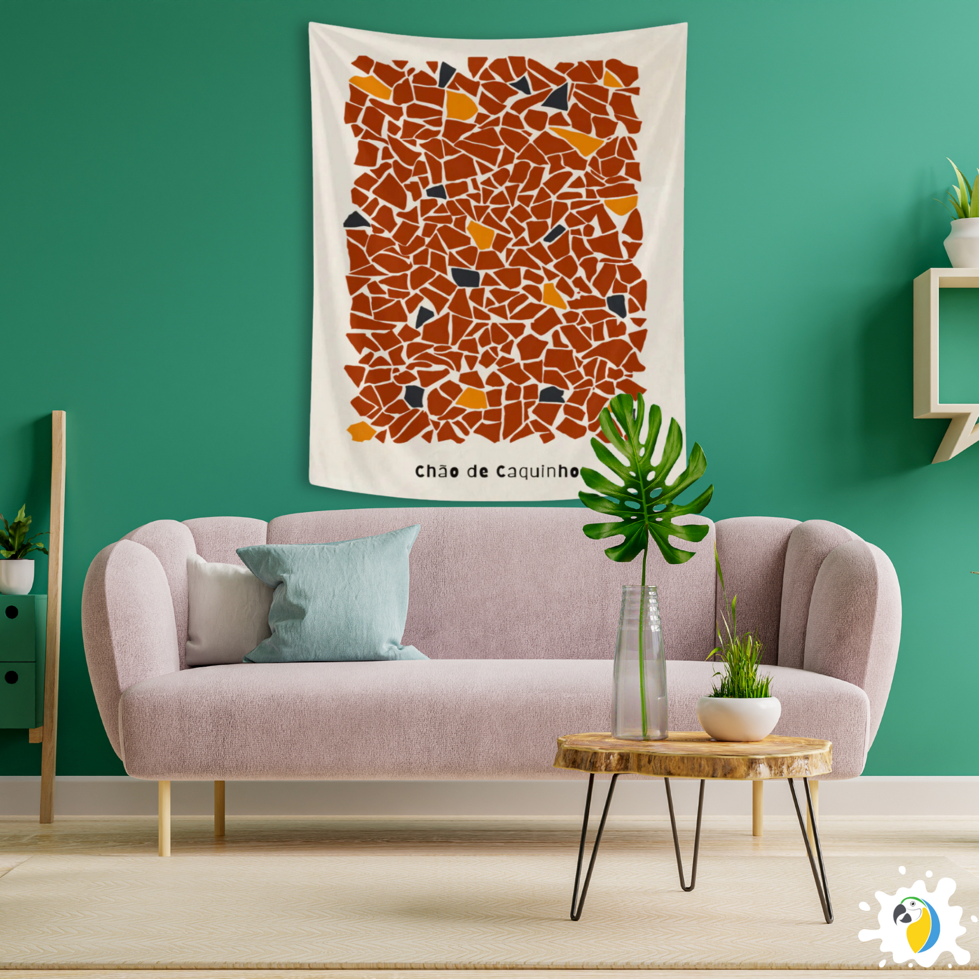 "Chão de Caquinho" Mosaic Wall Tapestry • Vibrant Brazilian Traditional Aesthetic Design • Papagaio Studio Decor Shop