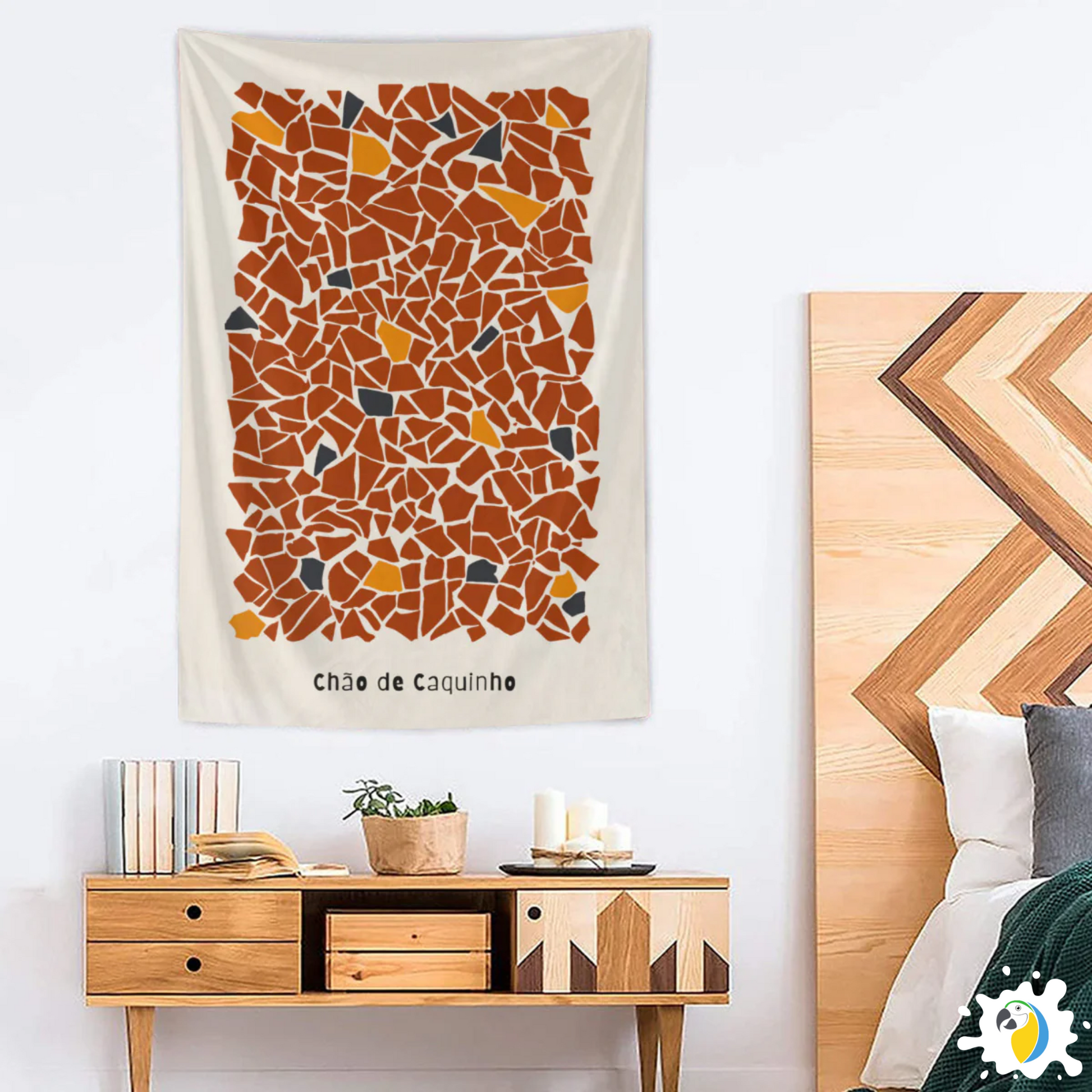 "Chão de Caquinho" Mosaic Wall Tapestry • Vibrant Brazilian Traditional Aesthetic Design • Papagaio Studio Decor Shop