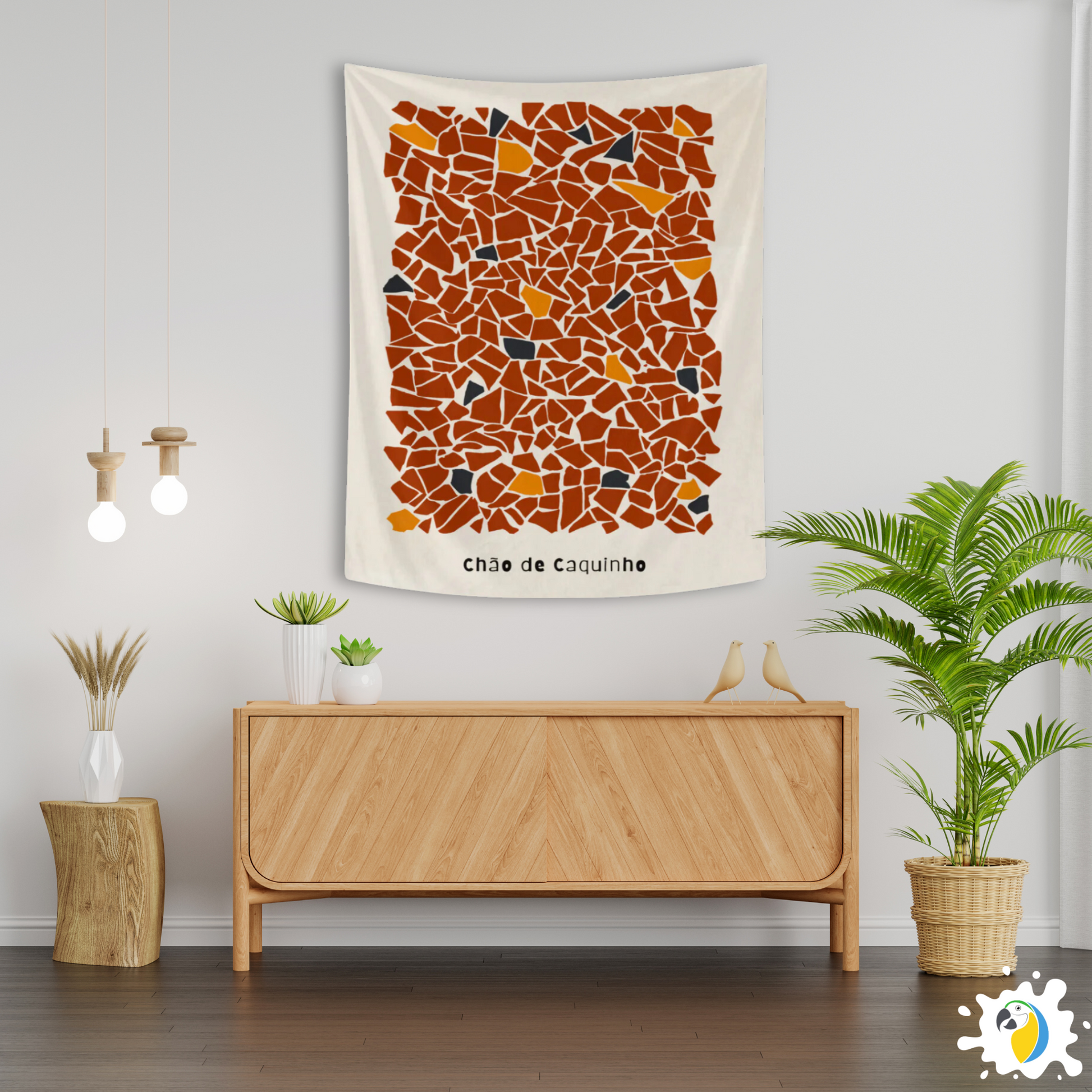 "Chão de Caquinho" Mosaic Wall Tapestry • Vibrant Brazilian Traditional Aesthetic Design • Papagaio Studio Decor Shop