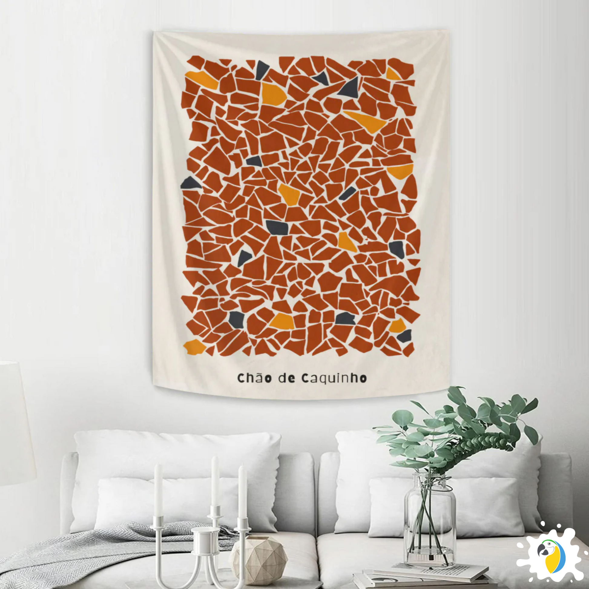 "Chão de Caquinho" Mosaic Wall Tapestry • Vibrant Brazilian Traditional Aesthetic Design • Papagaio Studio Decor Shop