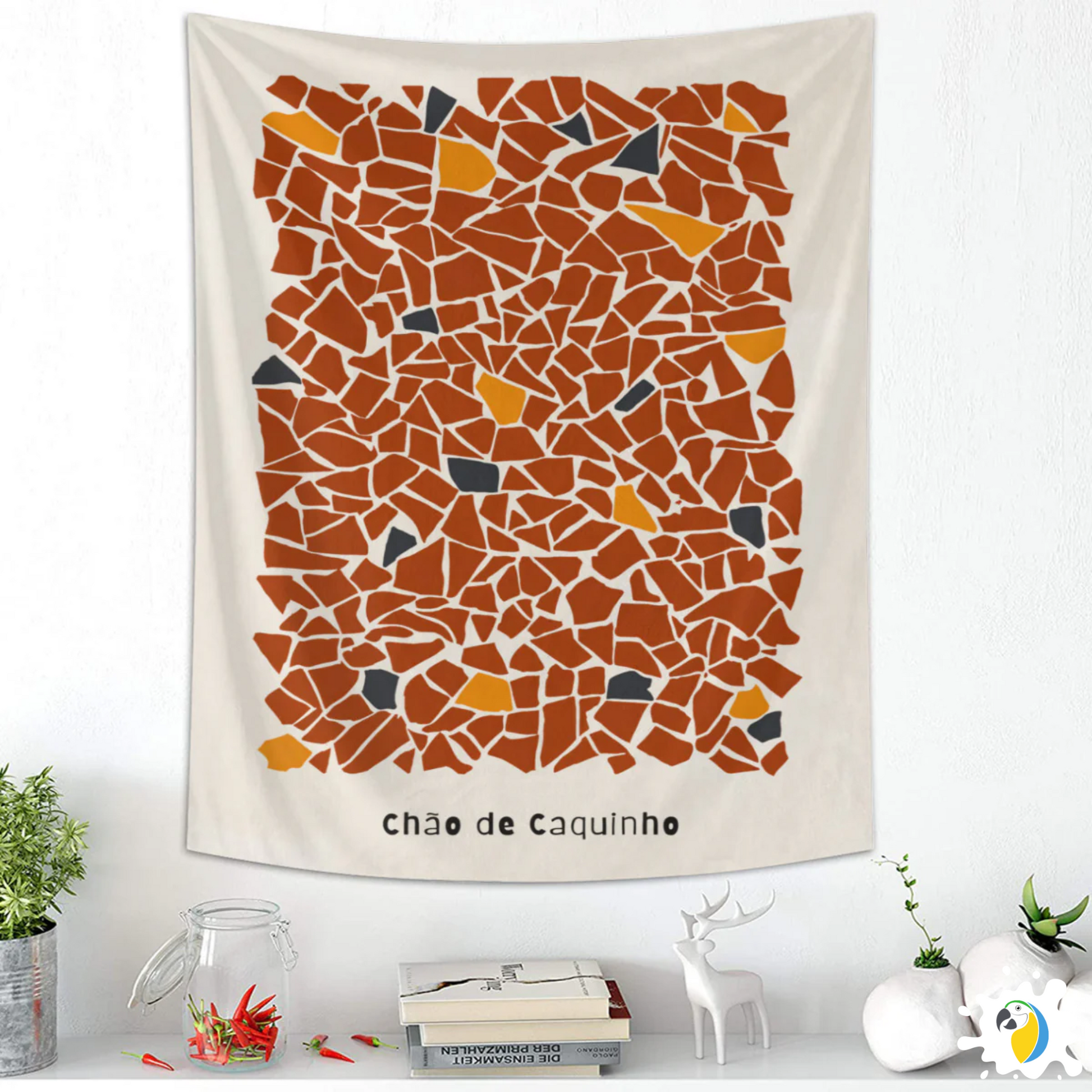"Chão de Caquinho" Mosaic Wall Tapestry • Vibrant Brazilian Traditional Aesthetic Design • Papagaio Studio Decor Shop