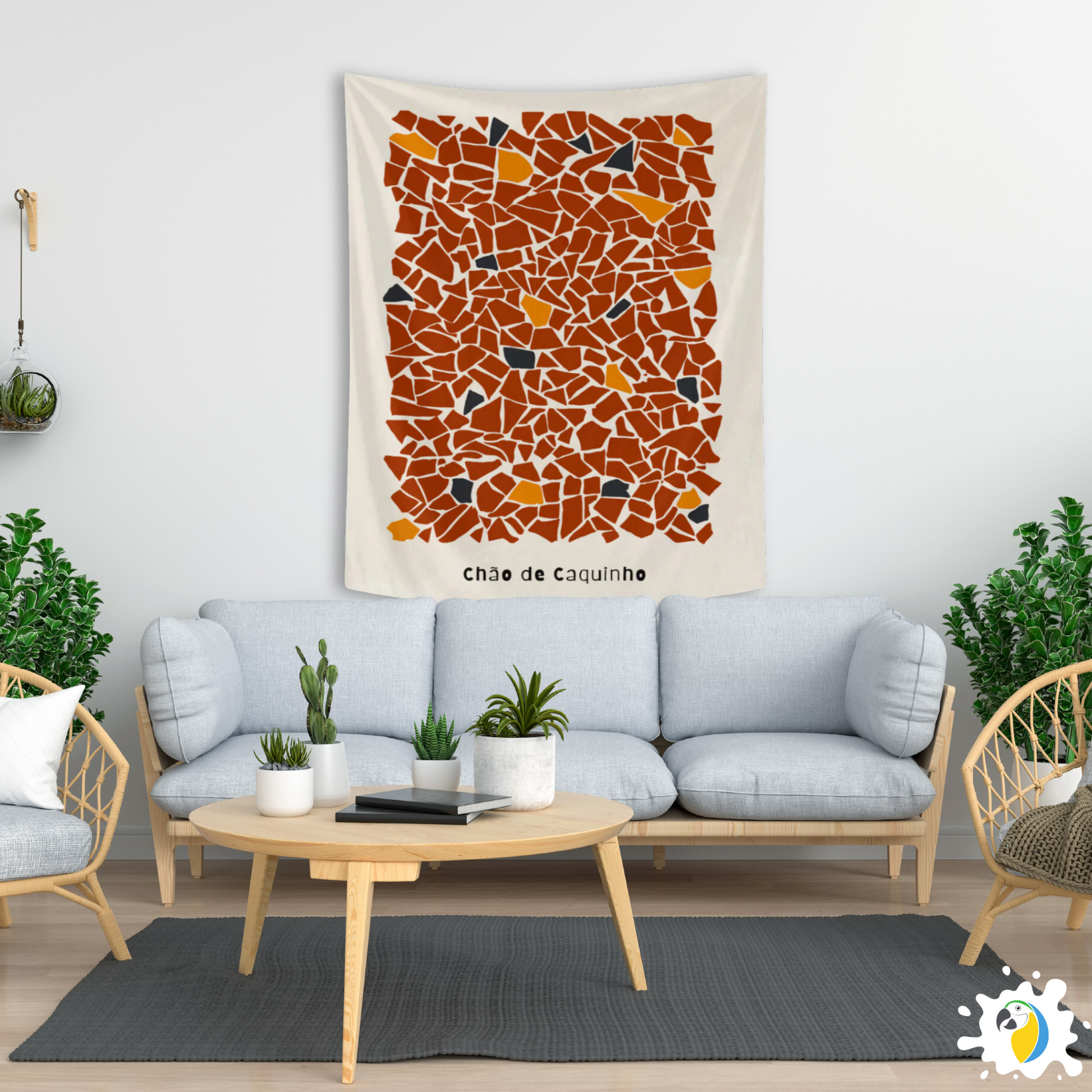 "Chão de Caquinho" Mosaic Wall Tapestry • Vibrant Brazilian Traditional Aesthetic Design • Papagaio Studio Decor Shop