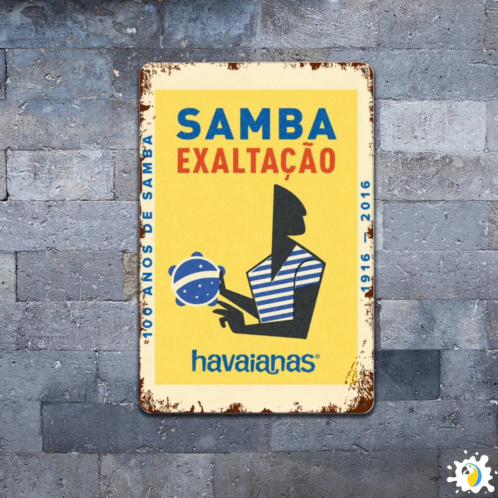 Retro Samba Exaltação Tinplate Sign • Vintage Brazilian Flip Flop Poster • Rustic Metal Wall Art • Papagaio Studio Design Shop