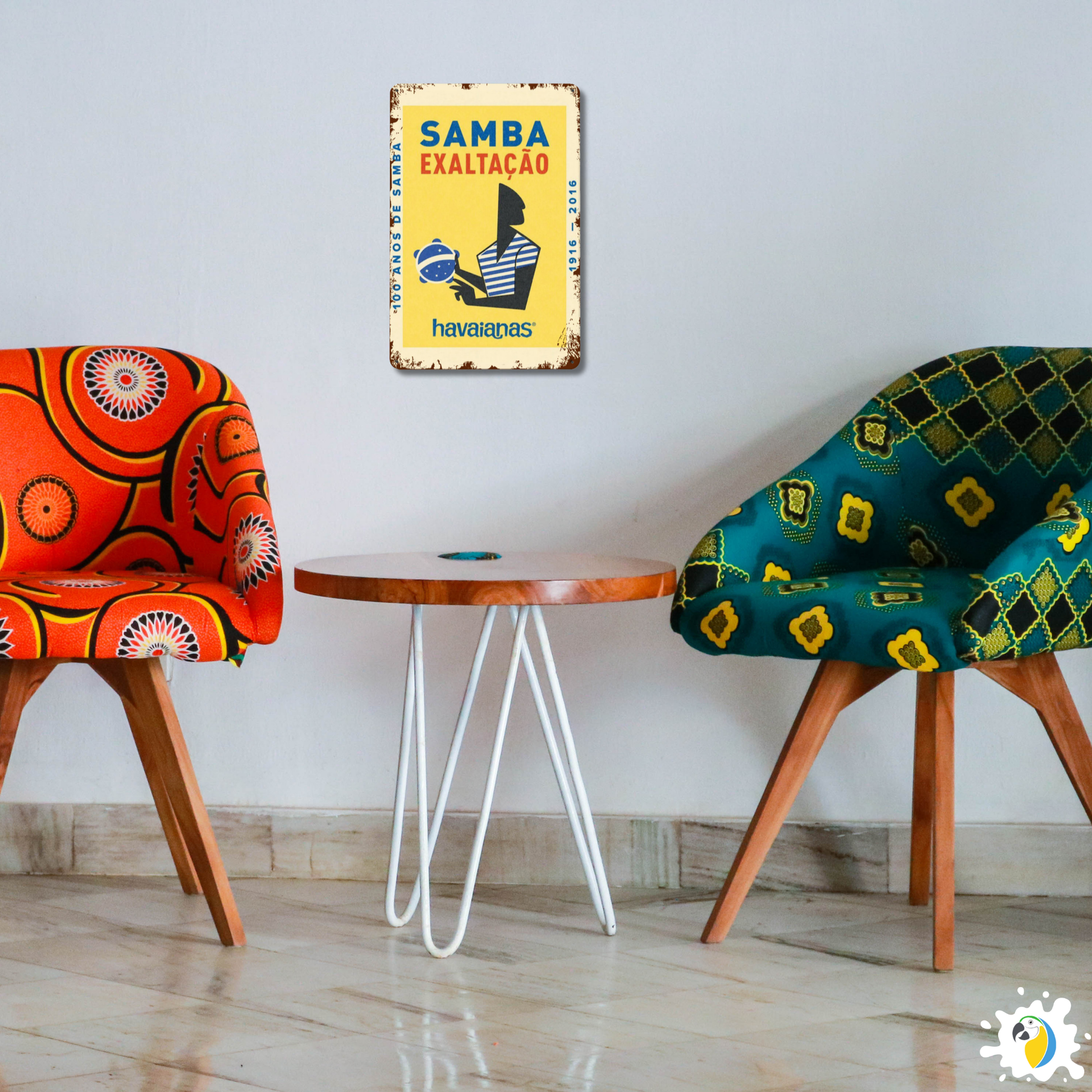 Retro Samba Exaltação Tinplate Sign • Vintage Brazilian Flip Flop Poster • Rustic Metal Wall Art • Papagaio Studio Design Shop