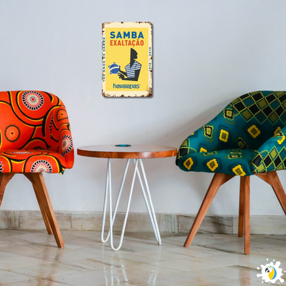 Retro Samba Exaltação Tinplate Sign • Vintage Brazilian Flip Flop Poster • Rustic Metal Wall Art • Papagaio Studio Design Shop