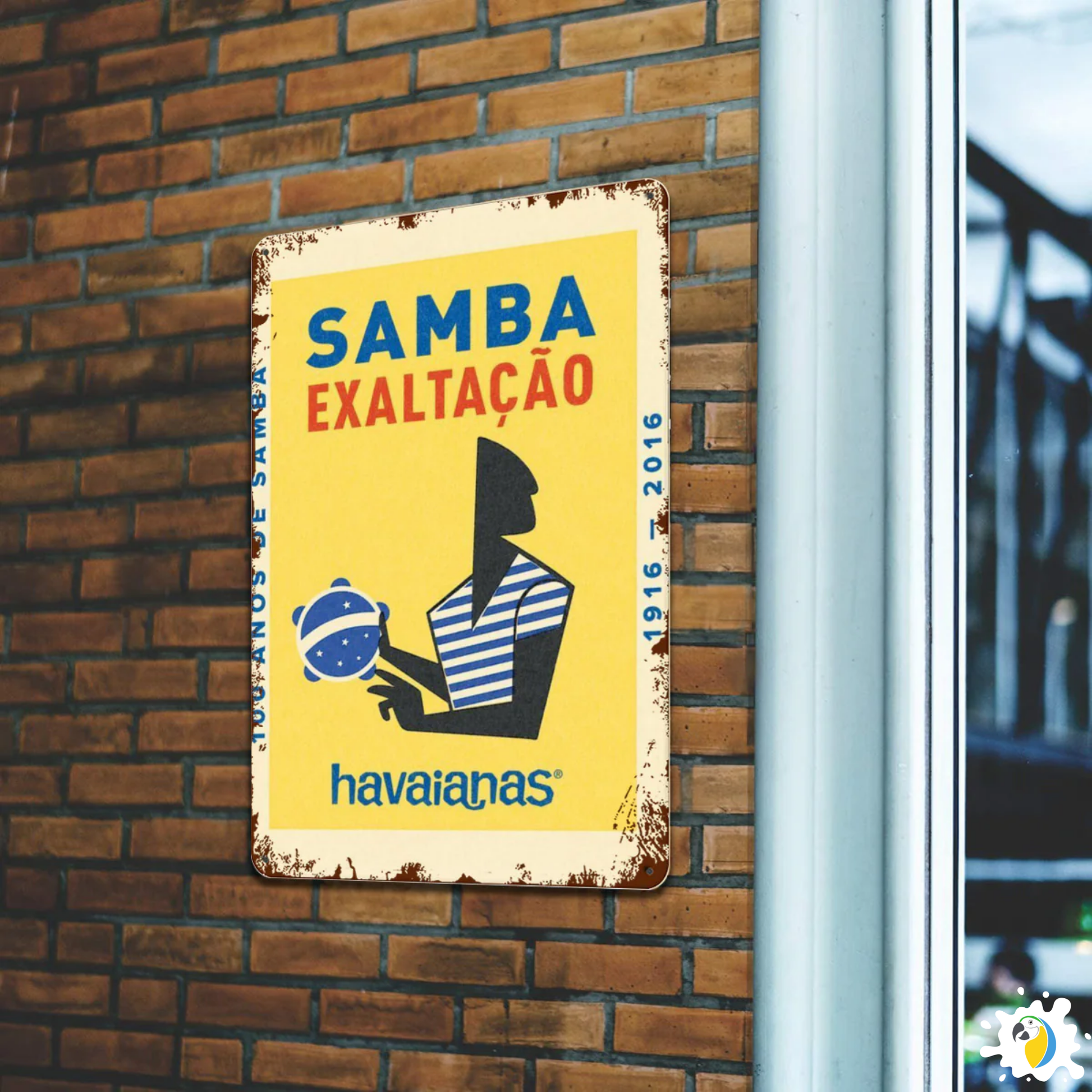 Retro Samba Exaltação Tinplate Sign • Vintage Brazilian Flip Flop Poster • Rustic Metal Wall Art • Papagaio Studio Design Shop