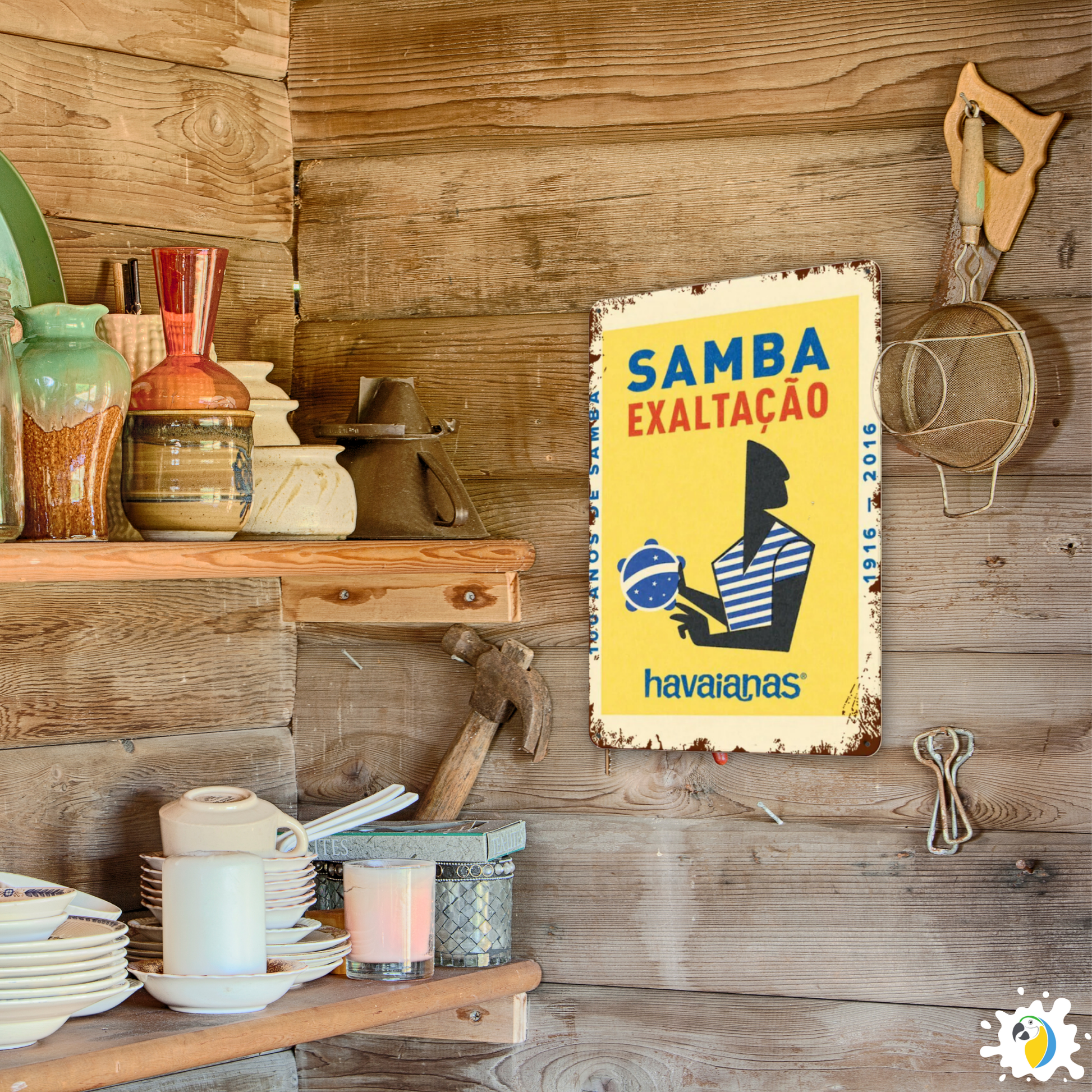 Retro Samba Exaltação Tinplate Sign • Vintage Brazilian Flip Flop Poster • Rustic Metal Wall Art • Papagaio Studio Design Shop