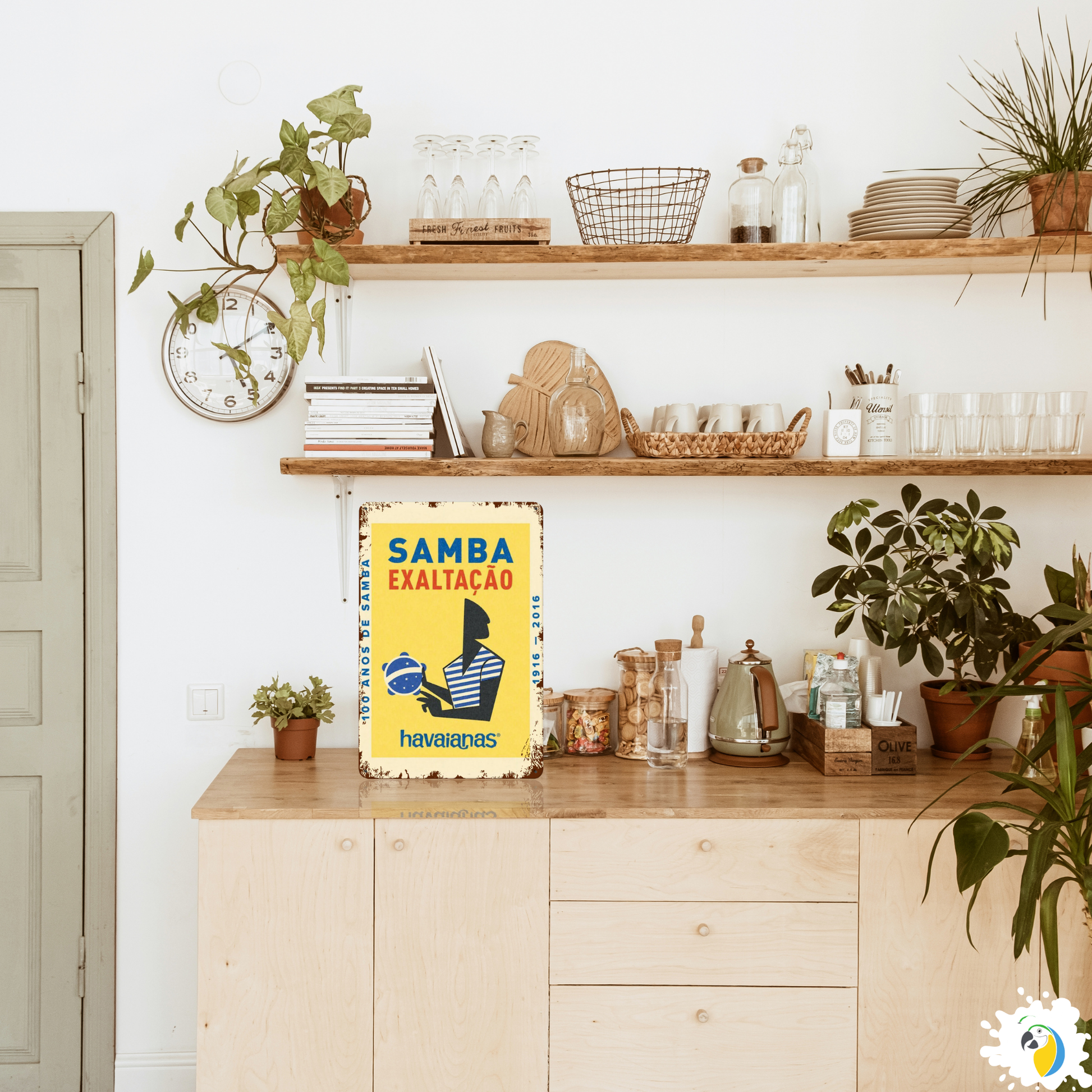 Retro Samba Exaltação Tinplate Sign • Vintage Brazilian Flip Flop Poster • Rustic Metal Wall Art • Papagaio Studio Design Shop