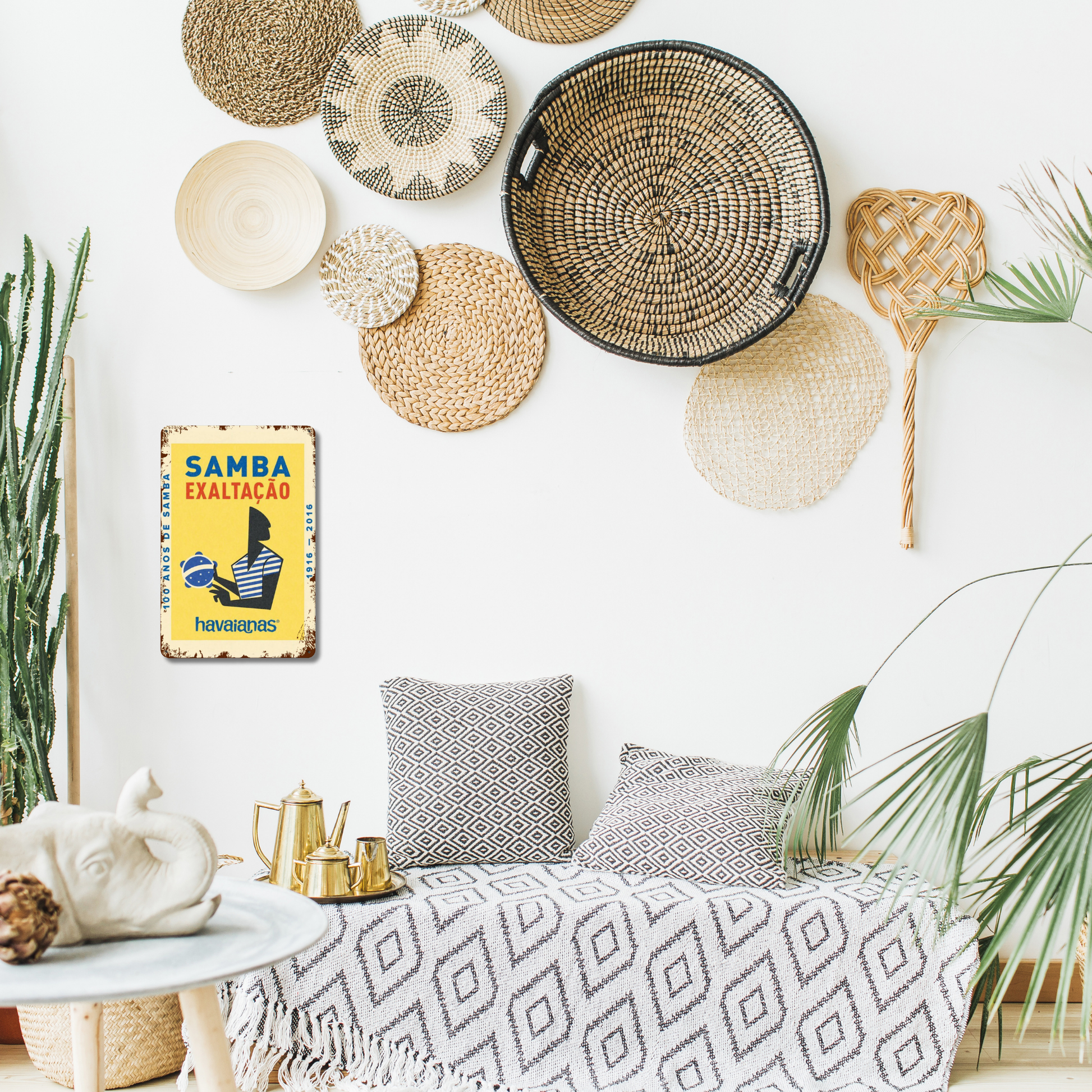 Retro Samba Exaltação Tinplate Sign • Vintage Brazilian Flip Flop Poster • Rustic Metal Wall Art • Papagaio Studio Design Shop