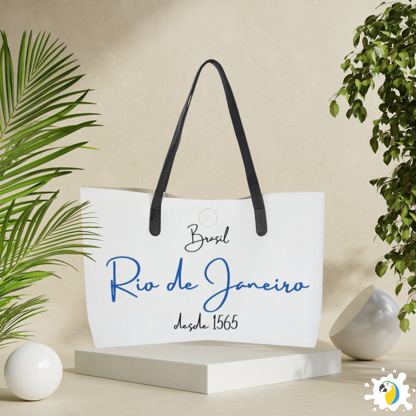 Rio De Janeiro Weekender Tote Bag • Brazil Iconic City Travel Bag With Built-In Purse • Brazilian Synthetic Leather Souvenir • Papagaio Studio Design Shop